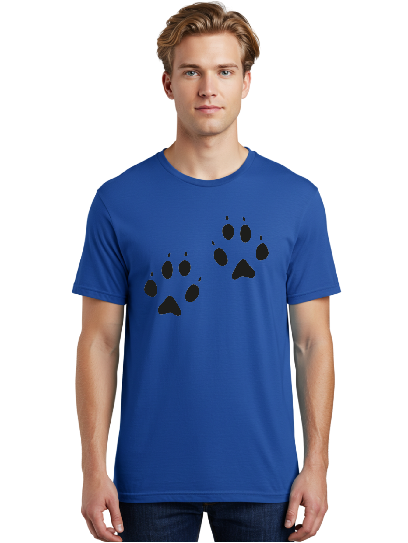 Paw-Prints Men'S Graphic Tee, 100% Cotton, Comfortable Casual Summer Wear, Machine Washable, Cat Paw Prints, Animal Tracks, Paw Print Design, Black Silhouettes, Simple Graphics, Vector Graphics, Pet Theme, Feline Footprints Aac225 16