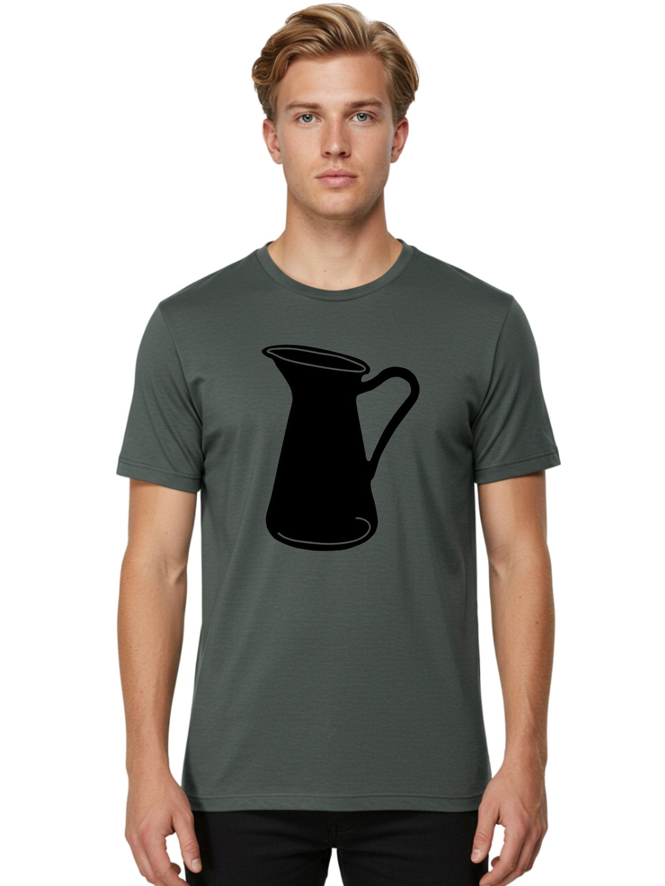 Pitcher Men'S Graphic Tee, 100% Cotton, Comfortable Casual Summer Wear, Machine Washable, Pitcher Silhouette, Minimalist Design, Coffee Pitcher, Jug, Single Handle, Simple Shape, Modern Illustration, Black And Green Aac226 17