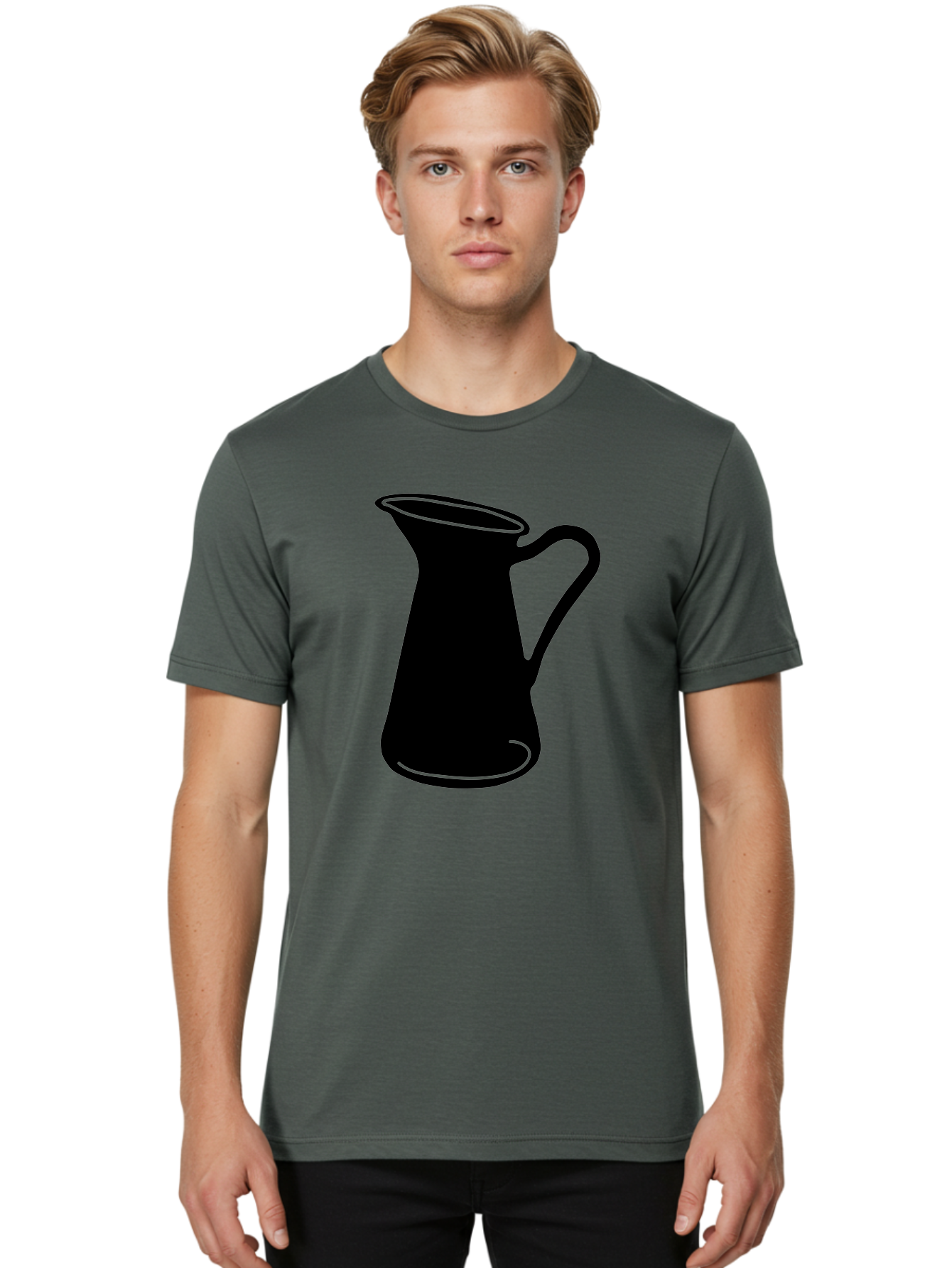 Pitcher Men'S Graphic Tee, 100% Cotton, Comfortable Casual Summer Wear, Machine Washable, Pitcher Silhouette, Minimalist Design, Coffee Pitcher, Jug, Single Handle, Simple Shape, Modern Illustration, Black And Green Aac226 28