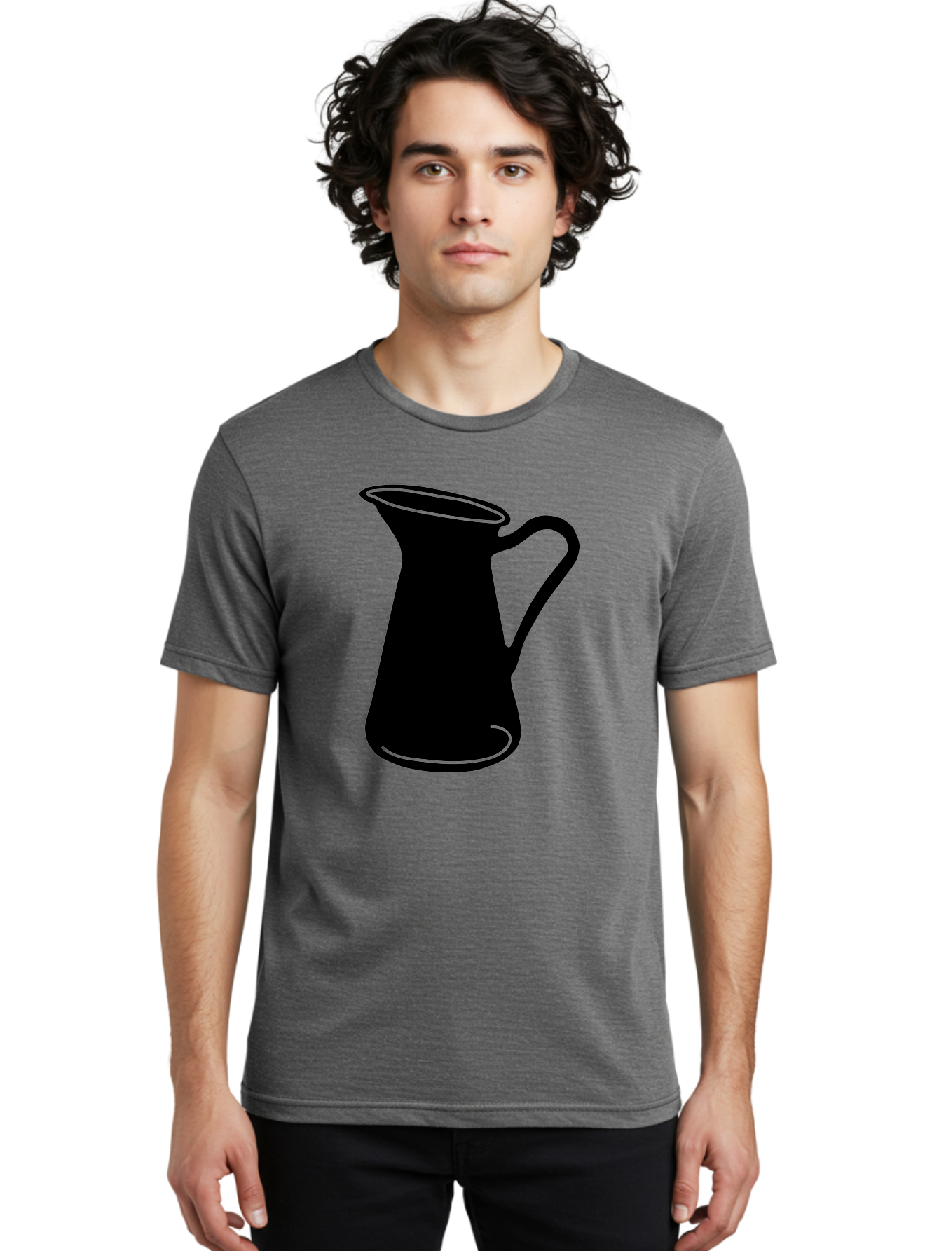 Pitcher Men'S Graphic Tee, 100% Cotton, Comfortable Casual Summer Wear, Machine Washable, Pitcher Silhouette, Minimalist Design, Coffee Pitcher, Jug, Single Handle, Simple Shape, Modern Illustration, Black And Green Aac226 14