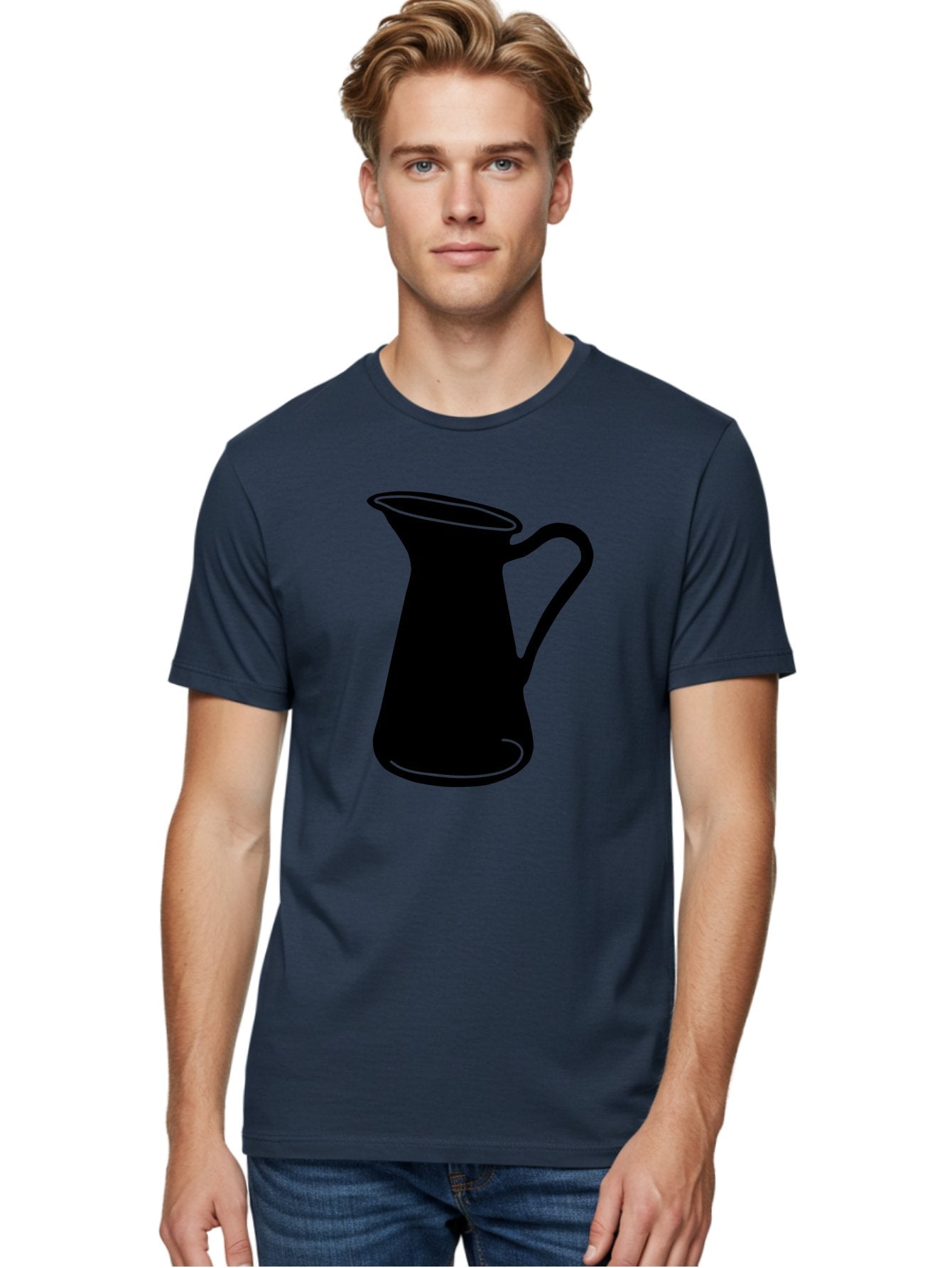 Pitcher Men'S Graphic Tee, 100% Cotton, Comfortable Casual Summer Wear, Machine Washable, Pitcher Silhouette, Minimalist Design, Coffee Pitcher, Jug, Single Handle, Simple Shape, Modern Illustration, Black And Green Aac226 19