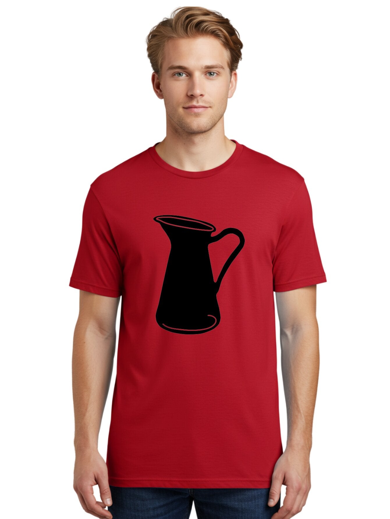 Pitcher Men'S Graphic Tee, 100% Cotton, Comfortable Casual Summer Wear, Machine Washable, Pitcher Silhouette, Minimalist Design, Coffee Pitcher, Jug, Single Handle, Simple Shape, Modern Illustration, Black And Green Aac226 30