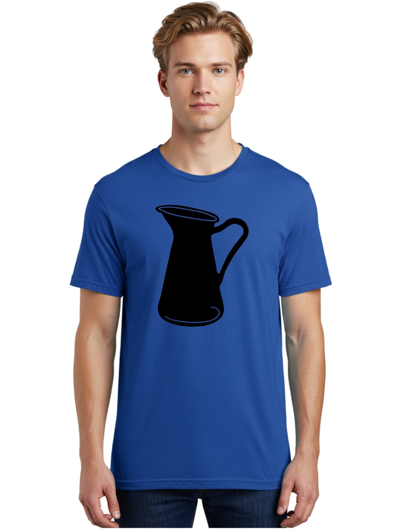 Pitcher Men'S Graphic Tee, 100% Cotton, Comfortable Casual Summer Wear, Machine Washable, Pitcher Silhouette, Minimalist Design, Coffee Pitcher, Jug, Single Handle, Simple Shape, Modern Illustration, Black And Green Aac226 28