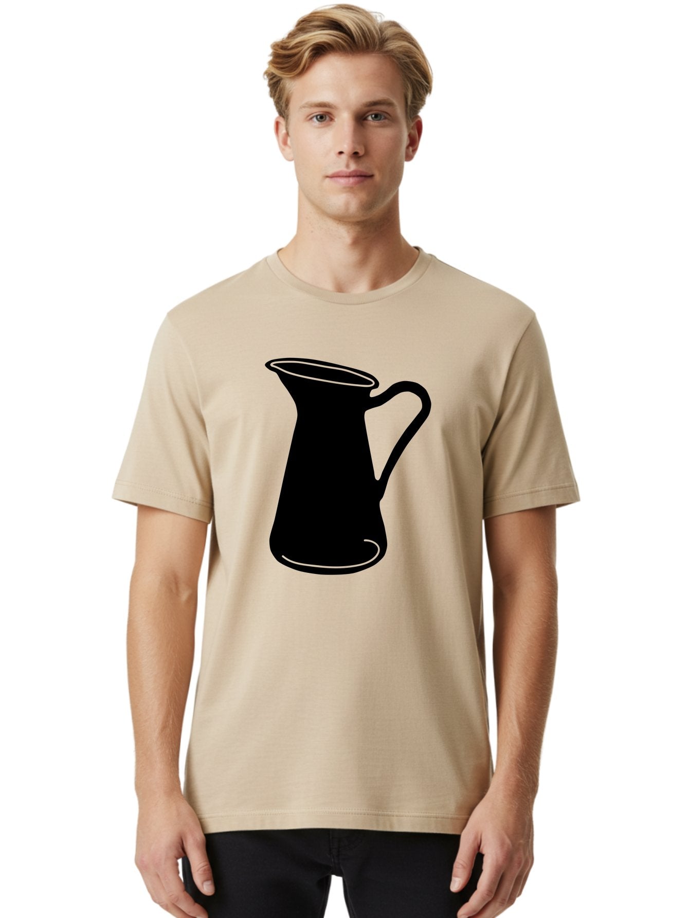 Pitcher Men'S Graphic Tee, 100% Cotton, Comfortable Casual Summer Wear, Machine Washable, Pitcher Silhouette, Minimalist Design, Coffee Pitcher, Jug, Single Handle, Simple Shape, Modern Illustration, Black And Green Aac226 20