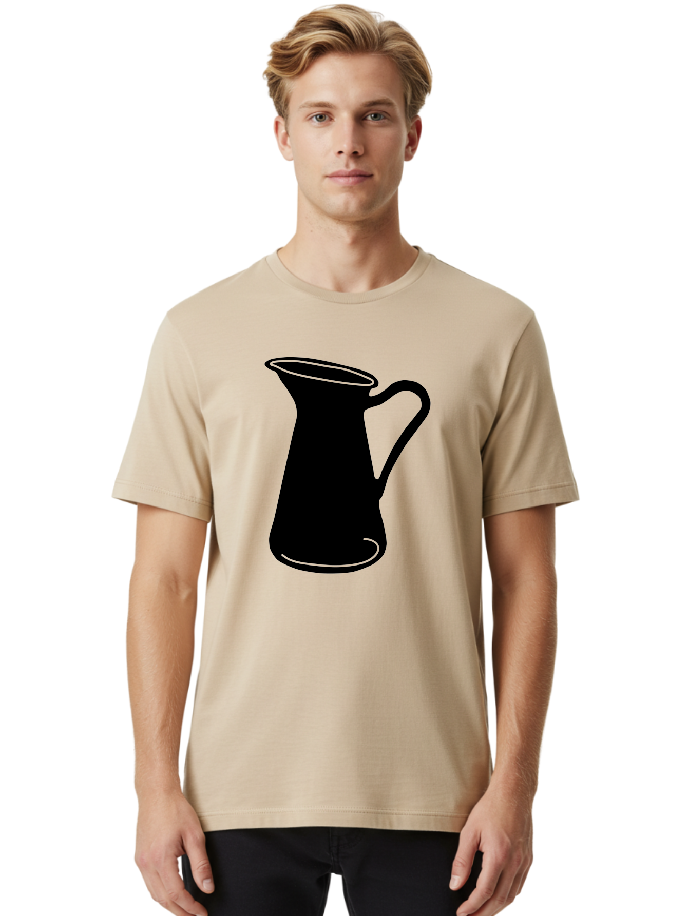 Pitcher Men'S Graphic Tee, 100% Cotton, Comfortable Casual Summer Wear, Machine Washable, Pitcher Silhouette, Minimalist Design, Coffee Pitcher, Jug, Single Handle, Simple Shape, Modern Illustration, Black And Green Aac226 30