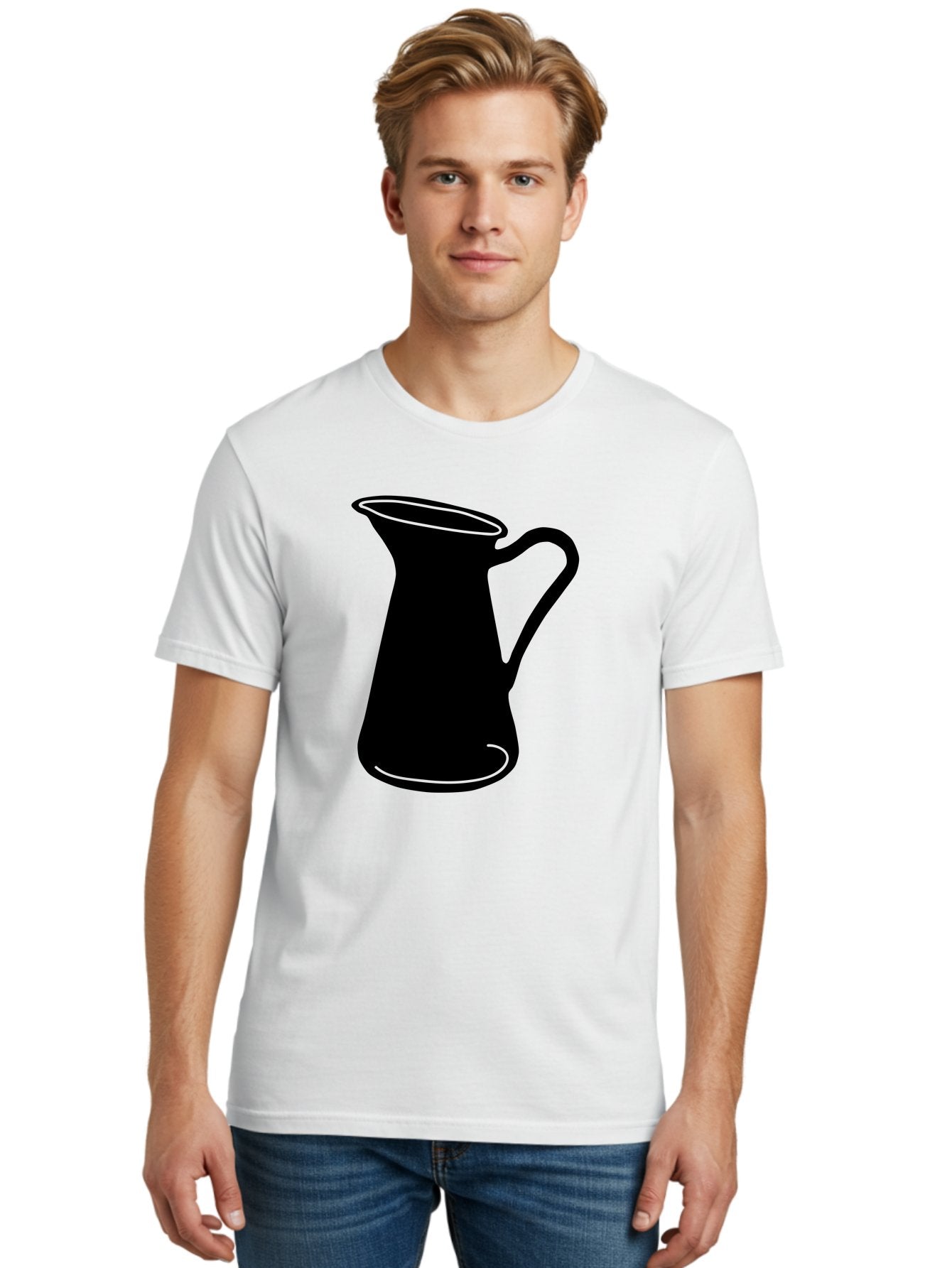 Pitcher Men'S Graphic Tee, 100% Cotton, Comfortable Casual Summer Wear, Machine Washable, Pitcher Silhouette, Minimalist Design, Coffee Pitcher, Jug, Single Handle, Simple Shape, Modern Illustration, Black And Green Aac226 23