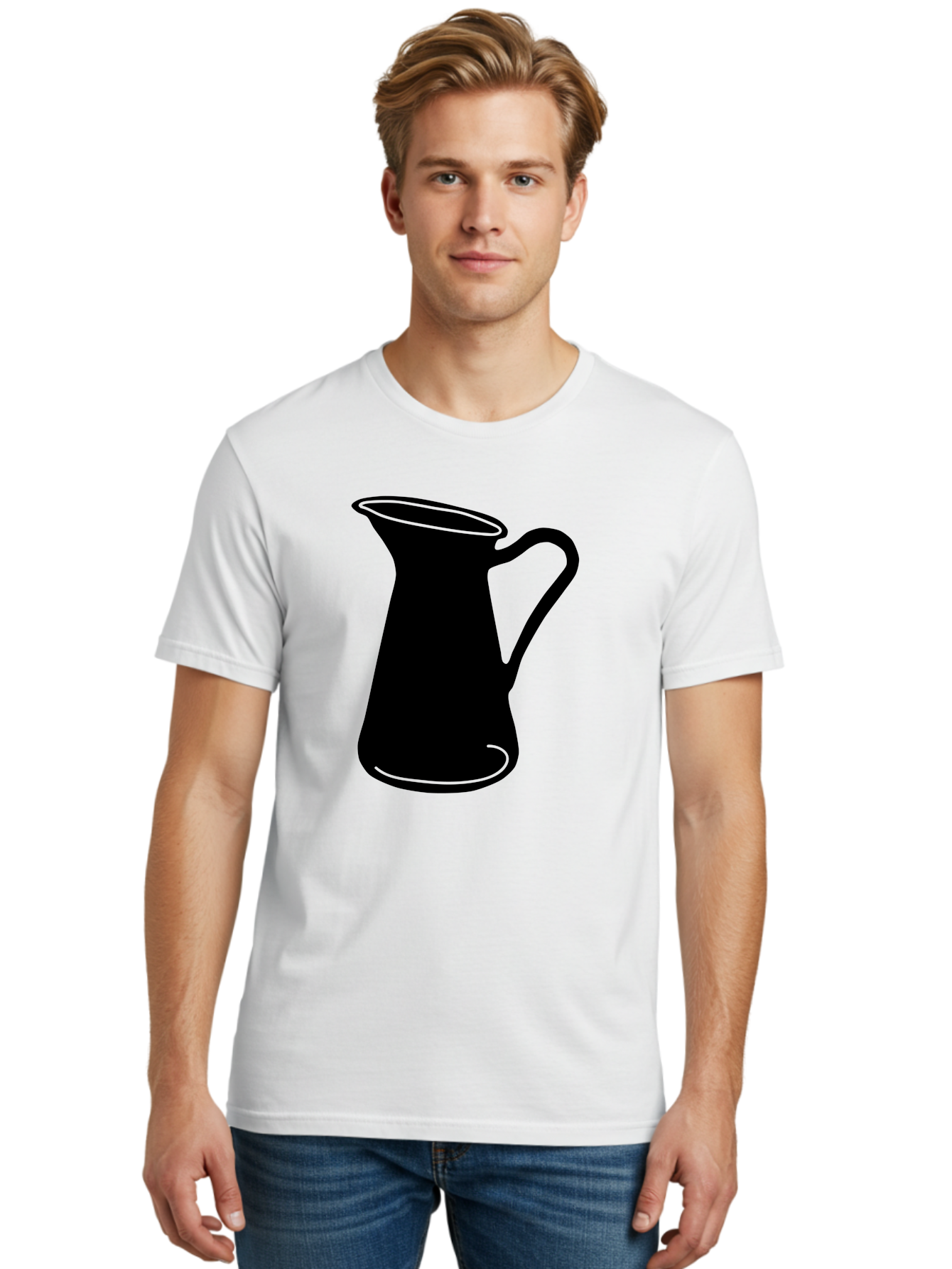 Pitcher Men'S Graphic Tee, 100% Cotton, Comfortable Casual Summer Wear, Machine Washable, Pitcher Silhouette, Minimalist Design, Coffee Pitcher, Jug, Single Handle, Simple Shape, Modern Illustration, Black And Green Aac226 16