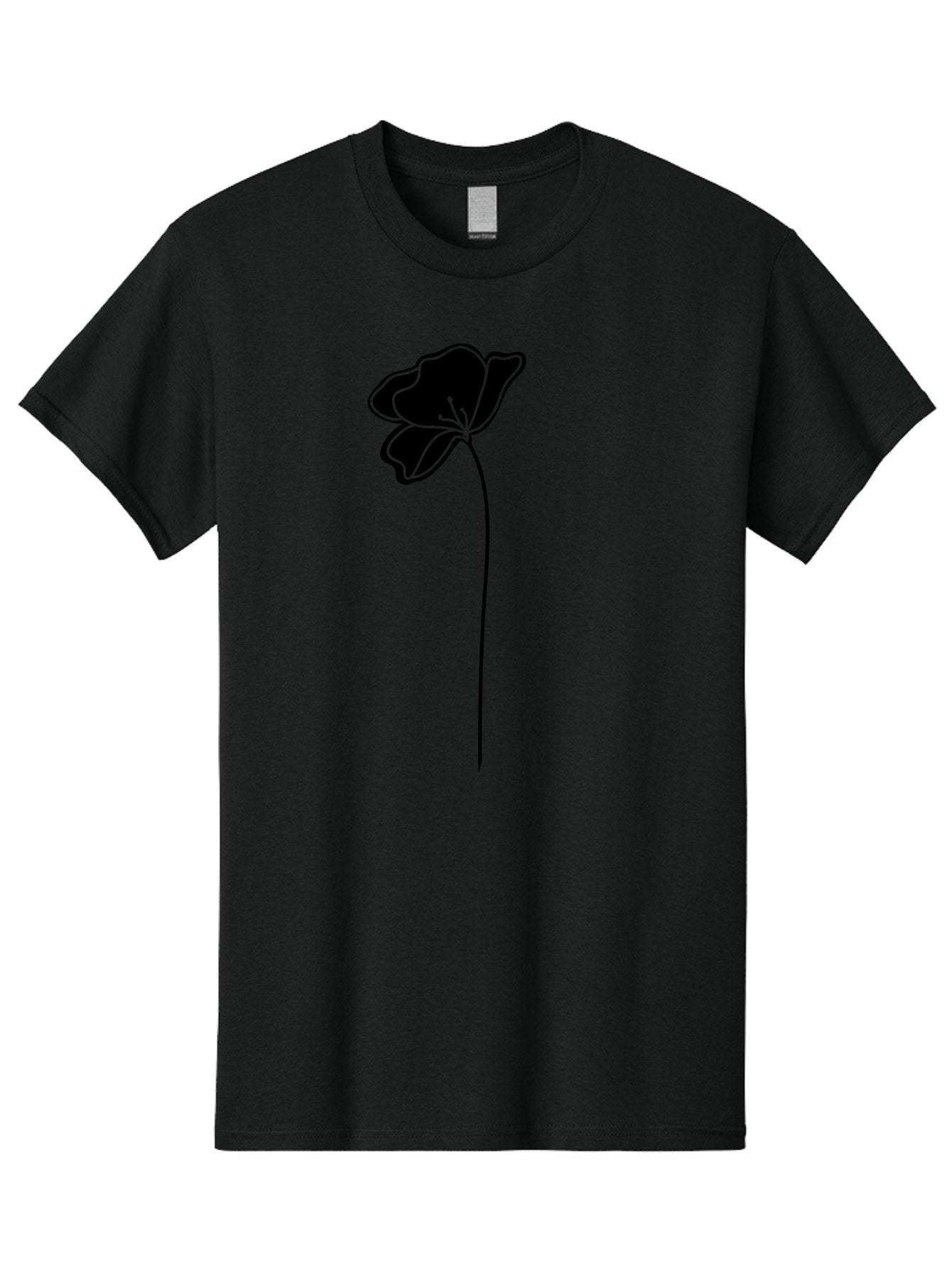 Poppy Men'S Graphic Tee, 100% Cotton, Comfortable Casual Summer Wear, Machine Washable, Silhouette Of A Flower, Simple Design, Minimalist Art, Outline Of A Bloom, Delicate Stem, Black And Green Color Scheme, Elegant Graphics Aac229 3