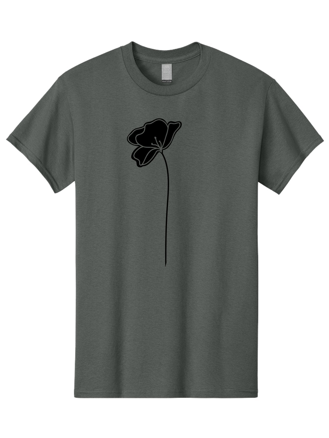 Poppy Men'S Graphic Tee, 100% Cotton, Comfortable Casual Summer Wear, Machine Washable, Silhouette Of A Flower, Simple Design, Minimalist Art, Outline Of A Bloom, Delicate Stem, Black And Green Color Scheme, Elegant Graphics Aac229 12