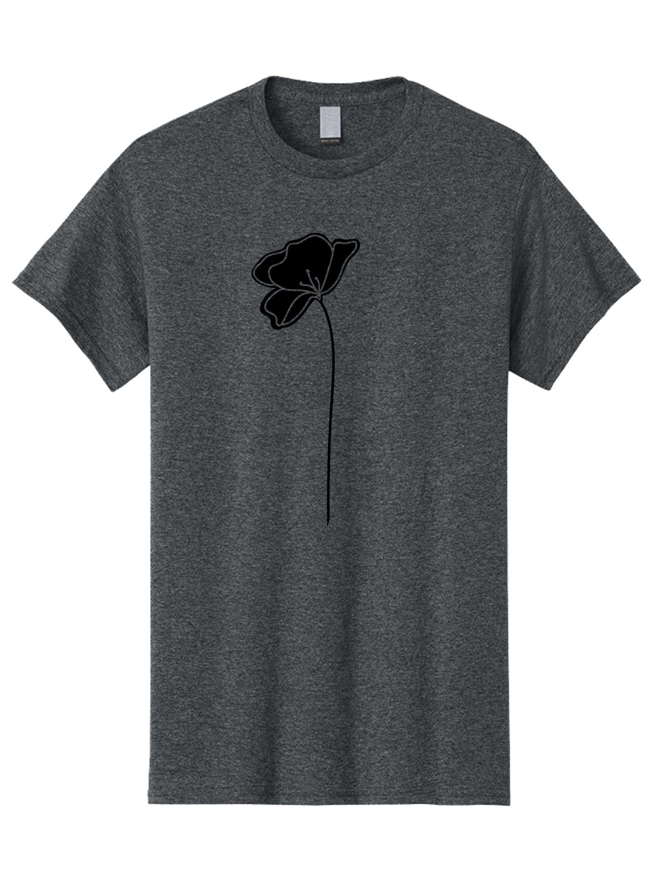 Poppy Men'S Graphic Tee, 100% Cotton, Comfortable Casual Summer Wear, Machine Washable, Silhouette Of A Flower, Simple Design, Minimalist Art, Outline Of A Bloom, Delicate Stem, Black And Green Color Scheme, Elegant Graphics Aac229 11