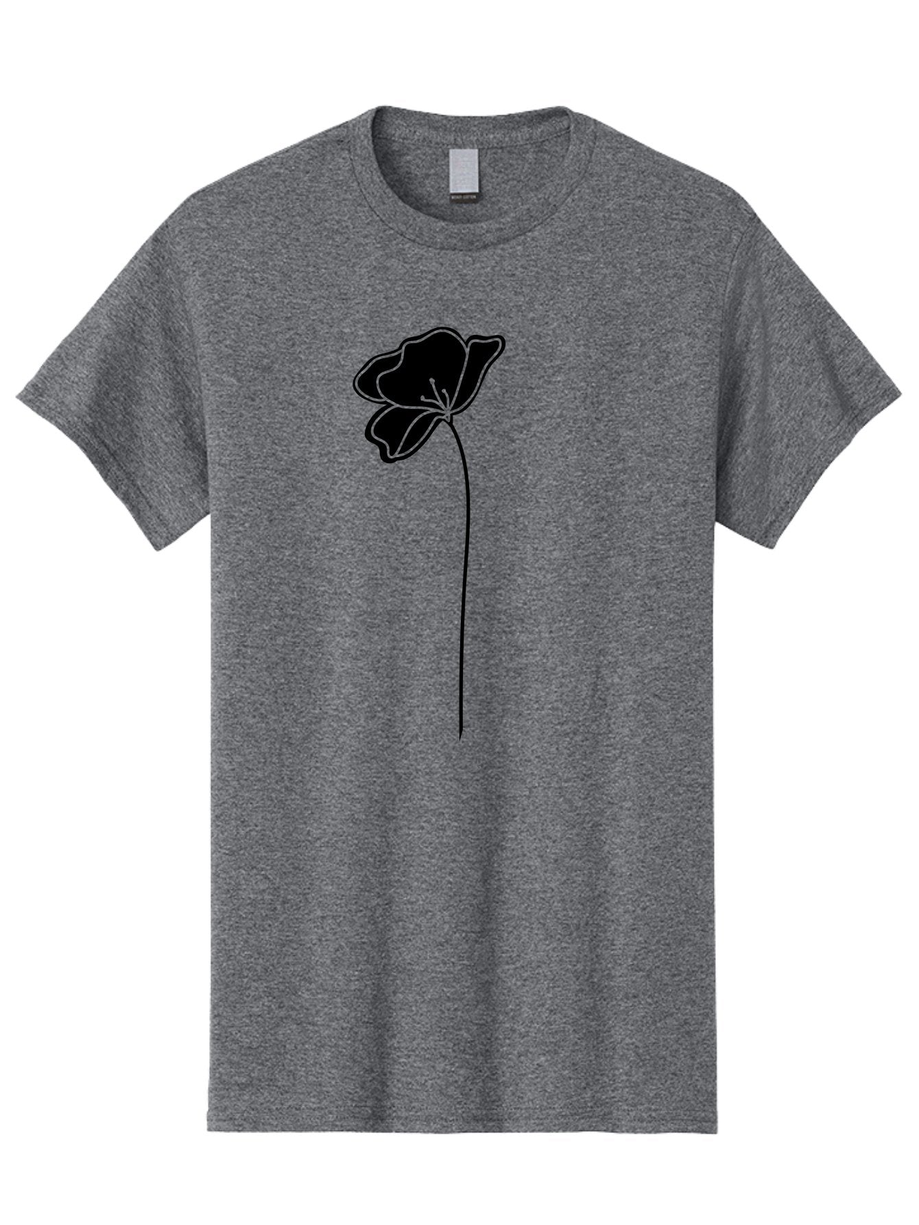 Poppy Men'S Graphic Tee, 100% Cotton, Comfortable Casual Summer Wear, Machine Washable, Silhouette Of A Flower, Simple Design, Minimalist Art, Outline Of A Bloom, Delicate Stem, Black And Green Color Scheme, Elegant Graphics Aac229 4