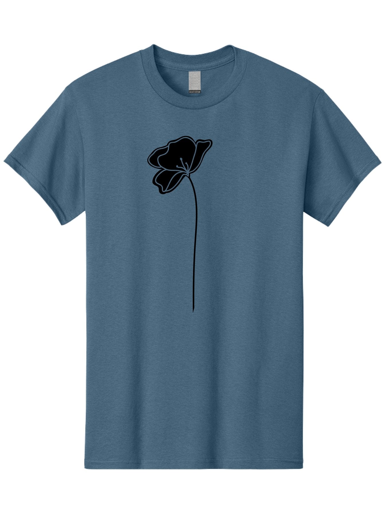 Poppy Men'S Graphic Tee, 100% Cotton, Comfortable Casual Summer Wear, Machine Washable, Silhouette Of A Flower, Simple Design, Minimalist Art, Outline Of A Bloom, Delicate Stem, Black And Green Color Scheme, Elegant Graphics Aac229 7