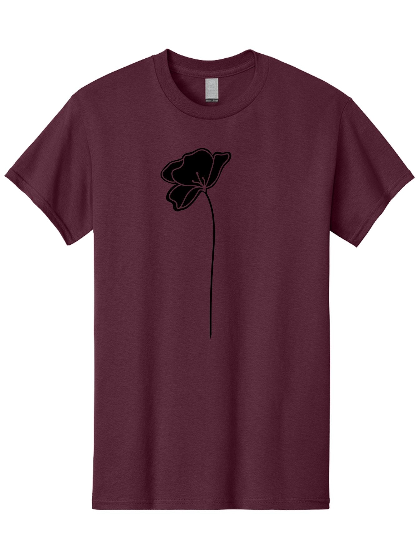 Poppy Men'S Graphic Tee, 100% Cotton, Comfortable Casual Summer Wear, Machine Washable, Silhouette Of A Flower, Simple Design, Minimalist Art, Outline Of A Bloom, Delicate Stem, Black And Green Color Scheme, Elegant Graphics Aac229 13