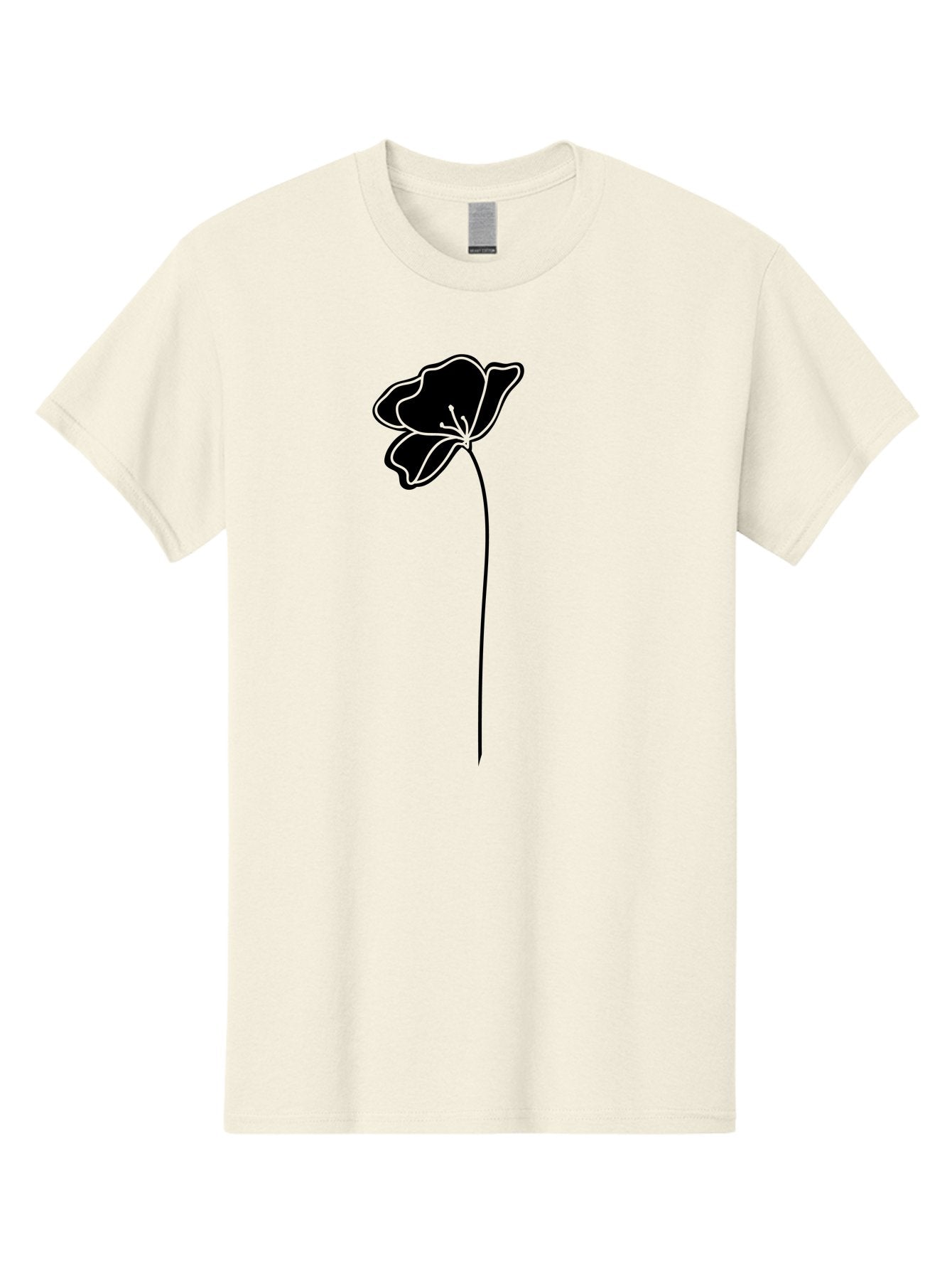 Poppy Men'S Graphic Tee, 100% Cotton, Comfortable Casual Summer Wear, Machine Washable, Silhouette Of A Flower, Simple Design, Minimalist Art, Outline Of A Bloom, Delicate Stem, Black And Green Color Scheme, Elegant Graphics Aac229 9