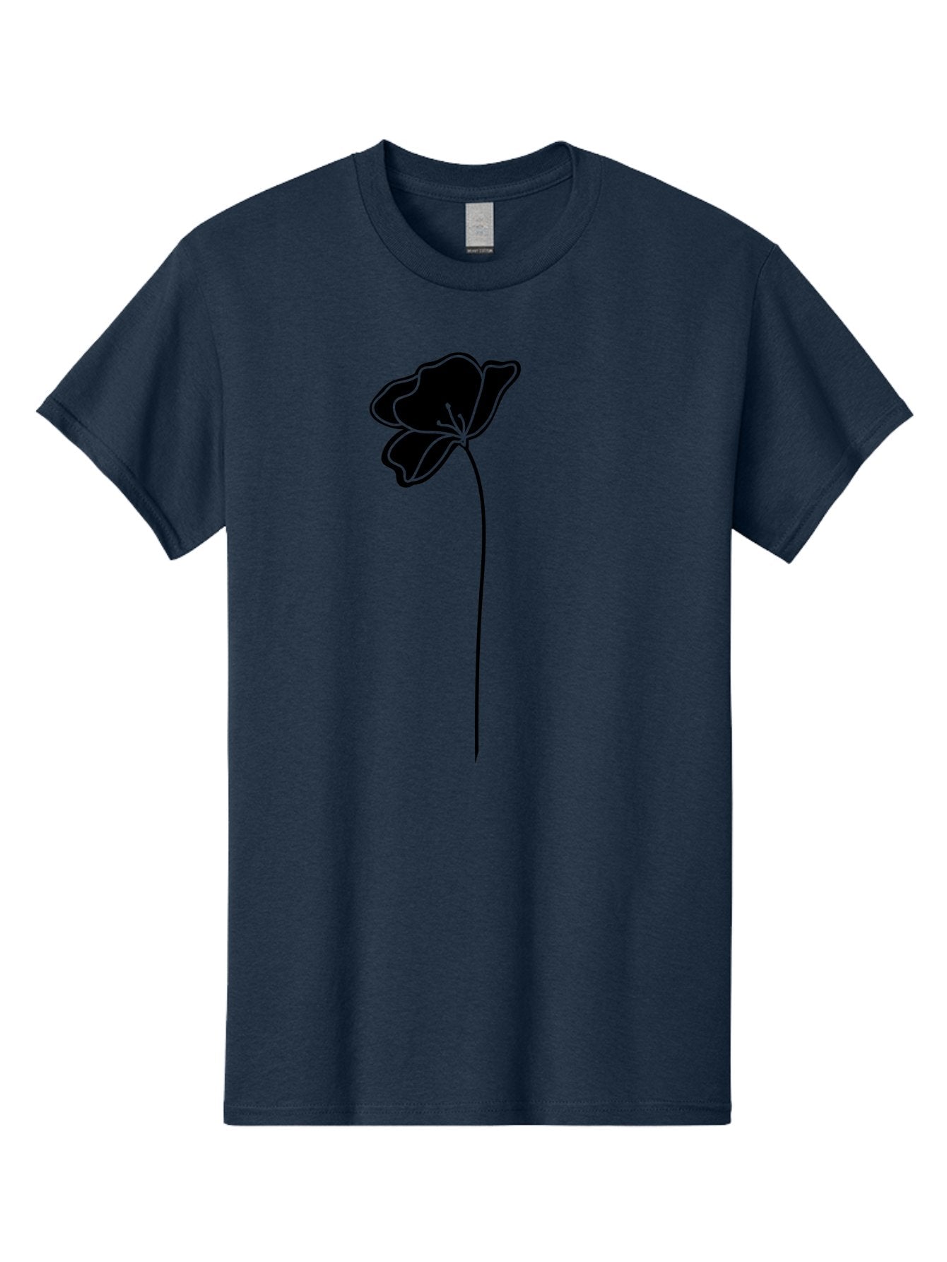 Poppy Men'S Graphic Tee, 100% Cotton, Comfortable Casual Summer Wear, Machine Washable, Silhouette Of A Flower, Simple Design, Minimalist Art, Outline Of A Bloom, Delicate Stem, Black And Green Color Scheme, Elegant Graphics Aac229 14