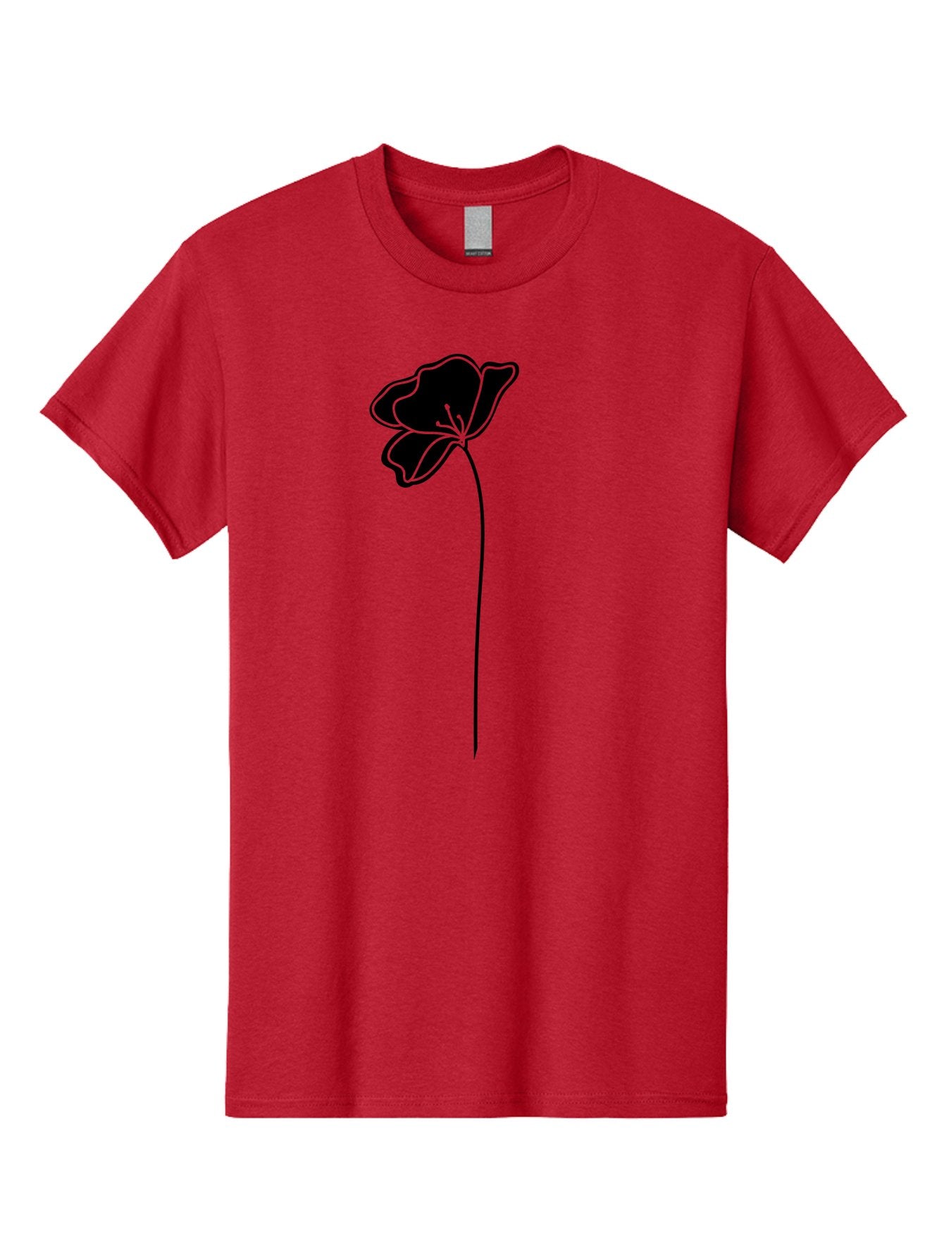 Poppy Men'S Graphic Tee, 100% Cotton, Comfortable Casual Summer Wear, Machine Washable, Silhouette Of A Flower, Simple Design, Minimalist Art, Outline Of A Bloom, Delicate Stem, Black And Green Color Scheme, Elegant Graphics Aac229 5