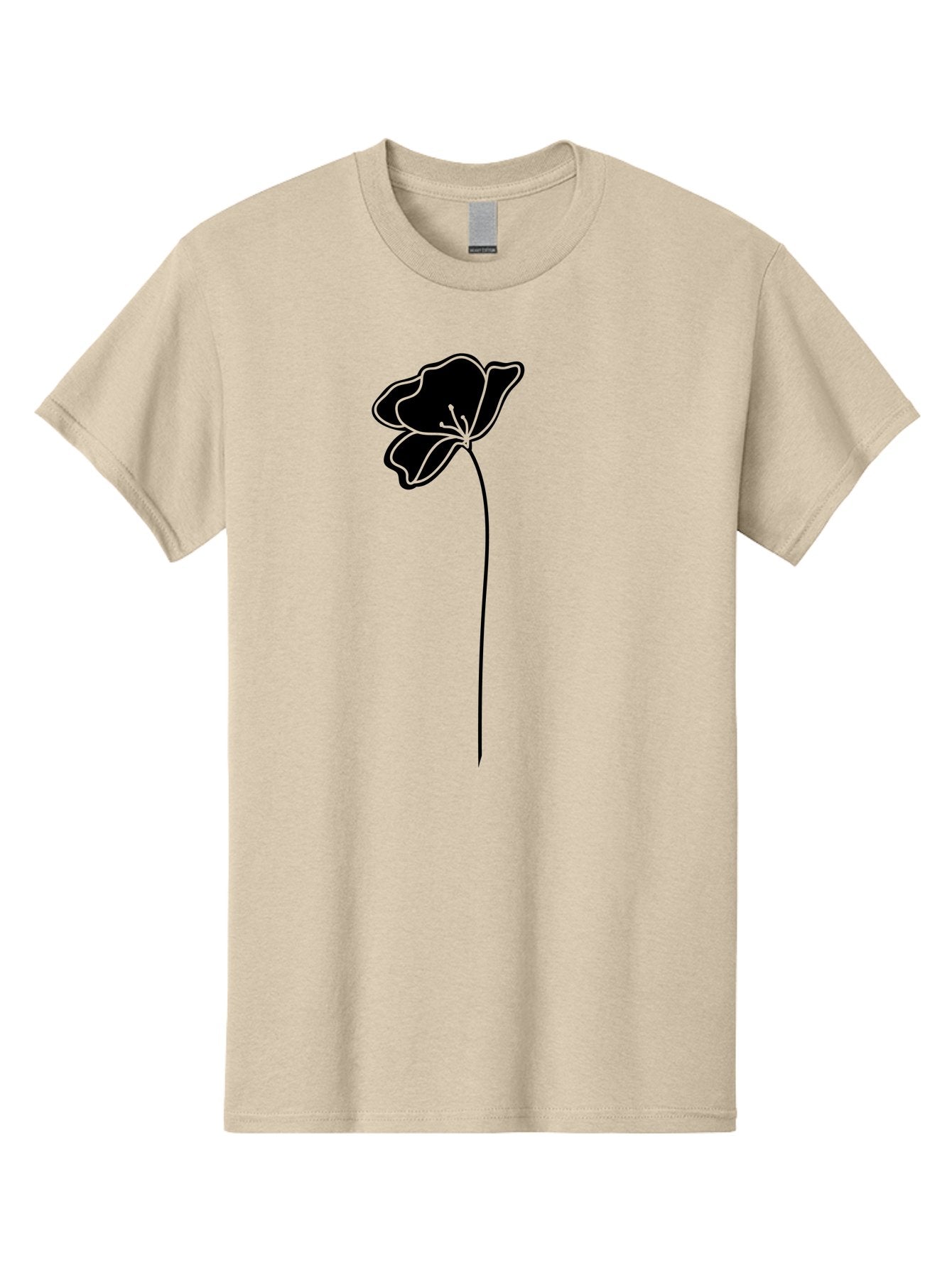 Poppy Men'S Graphic Tee, 100% Cotton, Comfortable Casual Summer Wear, Machine Washable, Silhouette Of A Flower, Simple Design, Minimalist Art, Outline Of A Bloom, Delicate Stem, Black And Green Color Scheme, Elegant Graphics Aac229 10