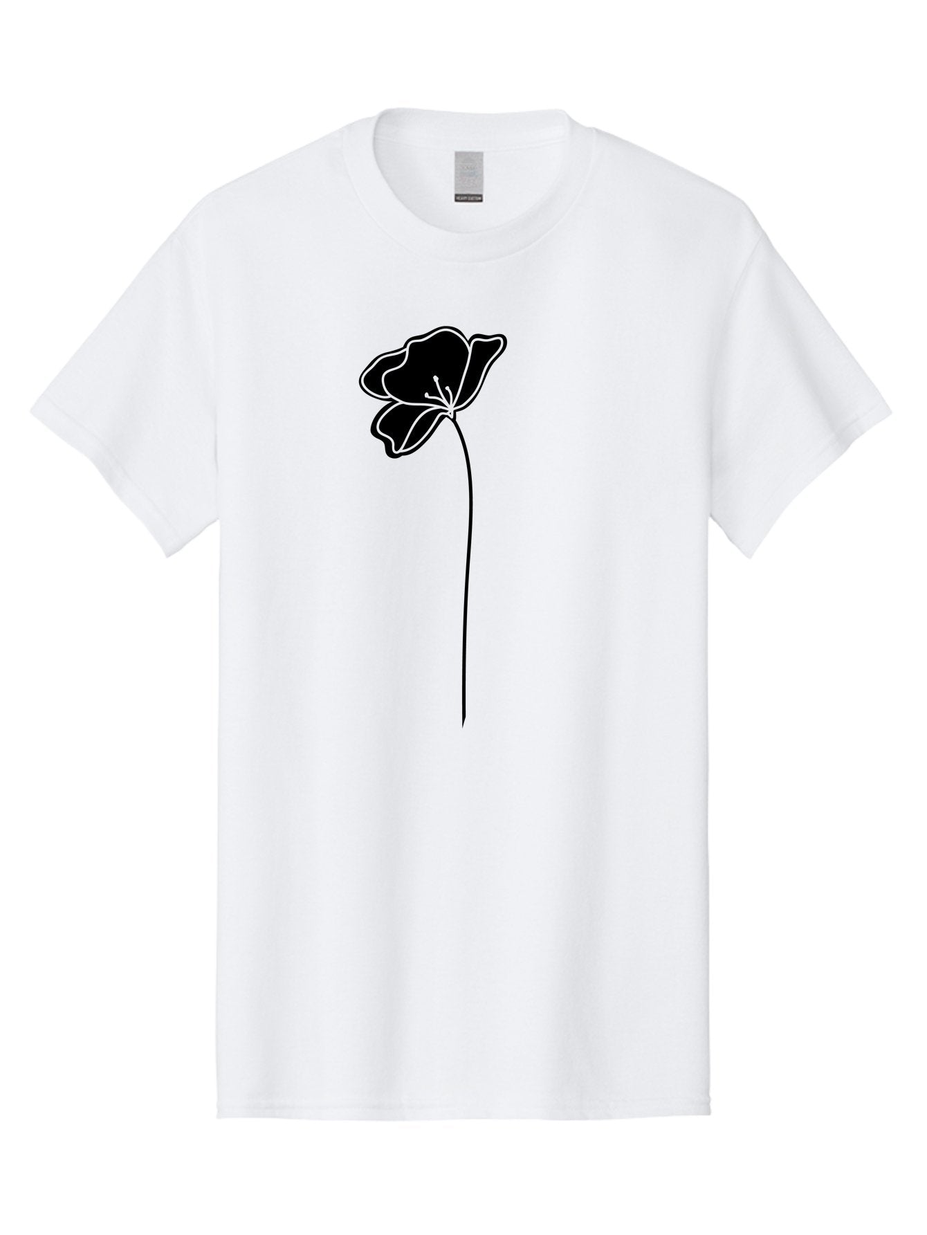Poppy Men'S Graphic Tee, 100% Cotton, Comfortable Casual Summer Wear, Machine Washable, Silhouette Of A Flower, Simple Design, Minimalist Art, Outline Of A Bloom, Delicate Stem, Black And Green Color Scheme, Elegant Graphics Aac229
