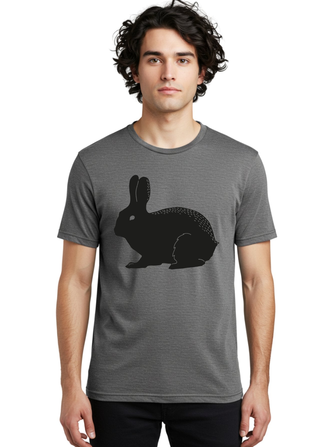 Rabbit-Silhouette Men'S Graphic Tee, 100% Cotton, Comfortable Casual Summer Wear, Machine Washable, Black Rabbit Silhouette, Rabbit Illustration, Cute Bunny, Animal Silhouette, Wildlife Art, Nature Design, Simple Graphics Aac230 27
