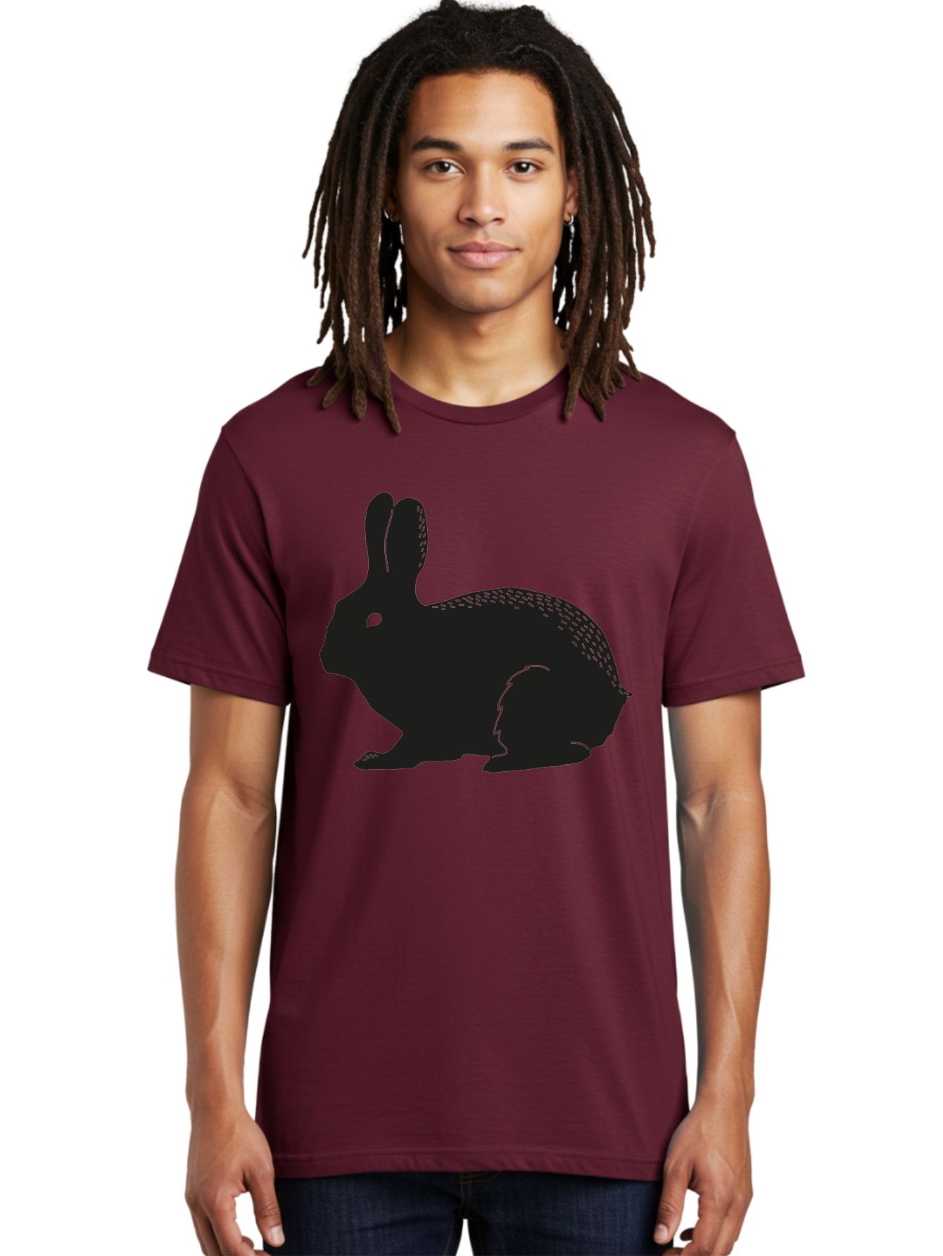 Rabbit-Silhouette Men'S Graphic Tee, 100% Cotton, Comfortable Casual Summer Wear, Machine Washable, Black Rabbit Silhouette, Rabbit Illustration, Cute Bunny, Animal Silhouette, Wildlife Art, Nature Design, Simple Graphics Aac230 20