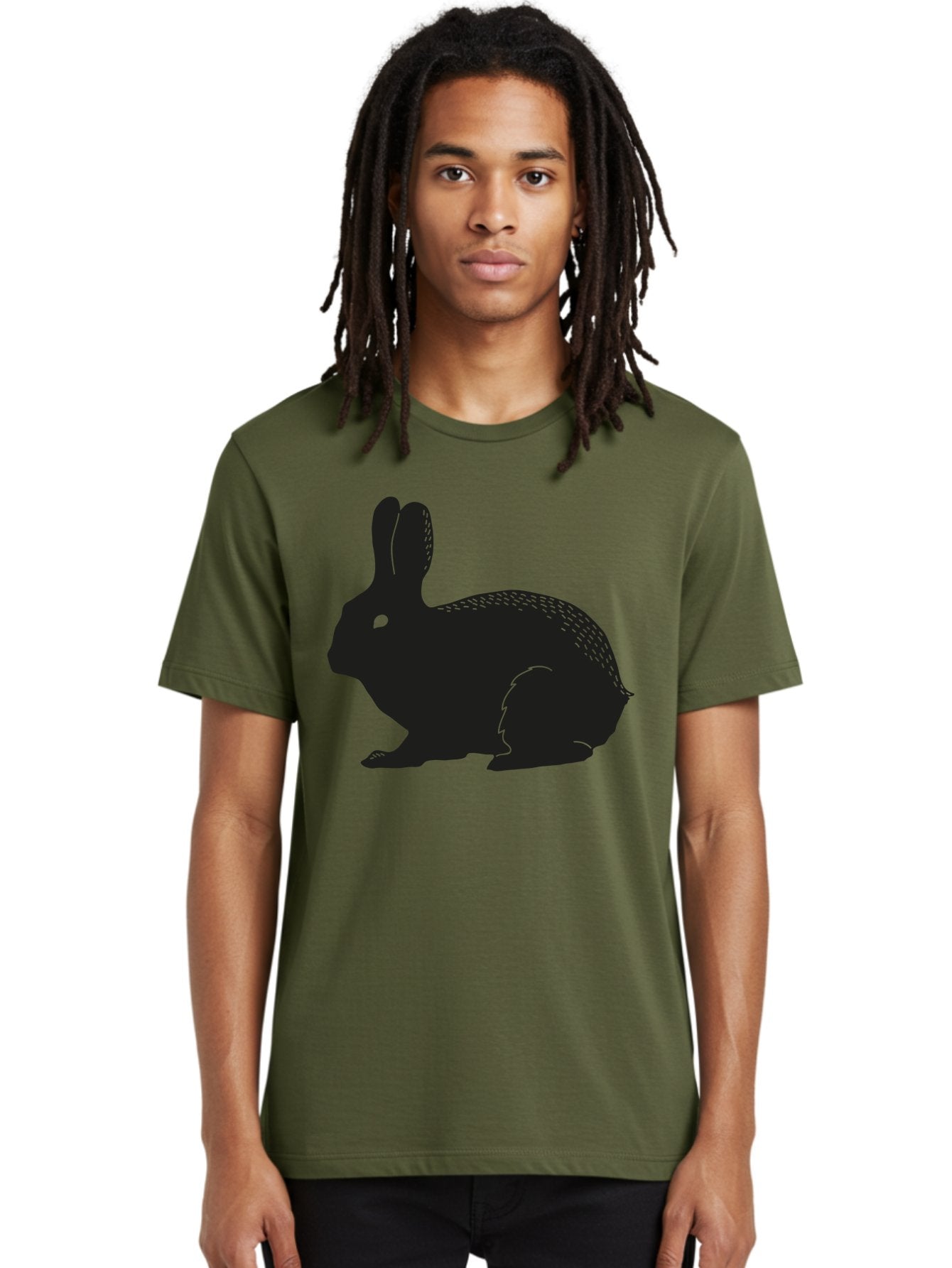 Rabbit-Silhouette Men'S Graphic Tee, 100% Cotton, Comfortable Casual Summer Wear, Machine Washable, Black Rabbit Silhouette, Rabbit Illustration, Cute Bunny, Animal Silhouette, Wildlife Art, Nature Design, Simple Graphics Aac230 18