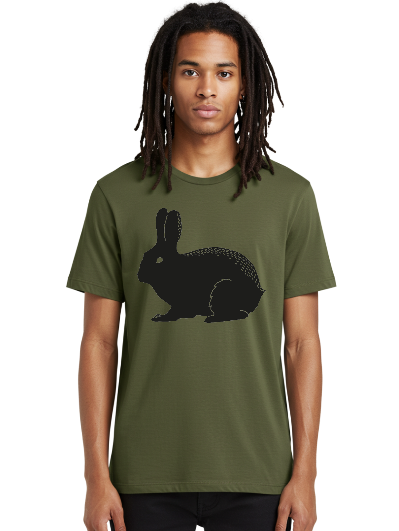 Rabbit-Silhouette Men'S Graphic Tee, 100% Cotton, Comfortable Casual Summer Wear, Machine Washable, Black Rabbit Silhouette, Rabbit Illustration, Cute Bunny, Animal Silhouette, Wildlife Art, Nature Design, Simple Graphics Aac230 24