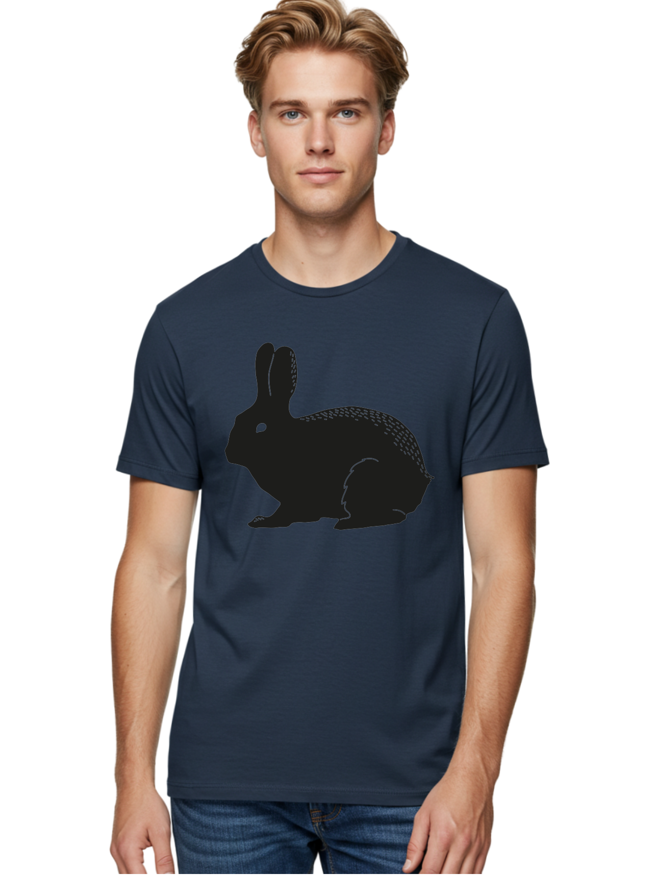 Rabbit-Silhouette Men'S Graphic Tee, 100% Cotton, Comfortable Casual Summer Wear, Machine Washable, Black Rabbit Silhouette, Rabbit Illustration, Cute Bunny, Animal Silhouette, Wildlife Art, Nature Design, Simple Graphics Aac230 10