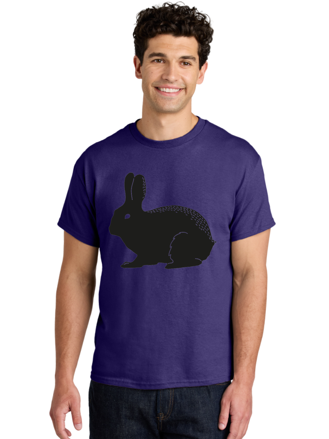 Rabbit-Silhouette Men'S Graphic Tee, 100% Cotton, Comfortable Casual Summer Wear, Machine Washable, Black Rabbit Silhouette, Rabbit Illustration, Cute Bunny, Animal Silhouette, Wildlife Art, Nature Design, Simple Graphics Aac230 12