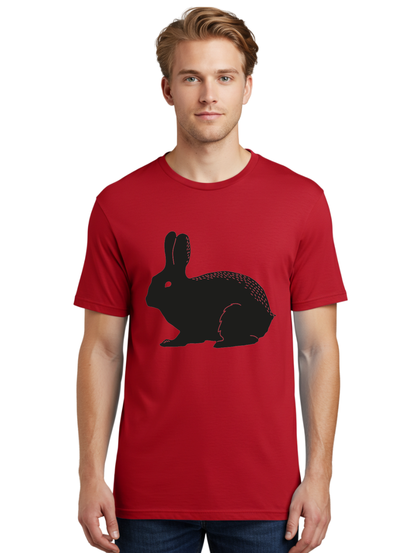 Rabbit-Silhouette Men'S Graphic Tee, 100% Cotton, Comfortable Casual Summer Wear, Machine Washable, Black Rabbit Silhouette, Rabbit Illustration, Cute Bunny, Animal Silhouette, Wildlife Art, Nature Design, Simple Graphics Aac230 6