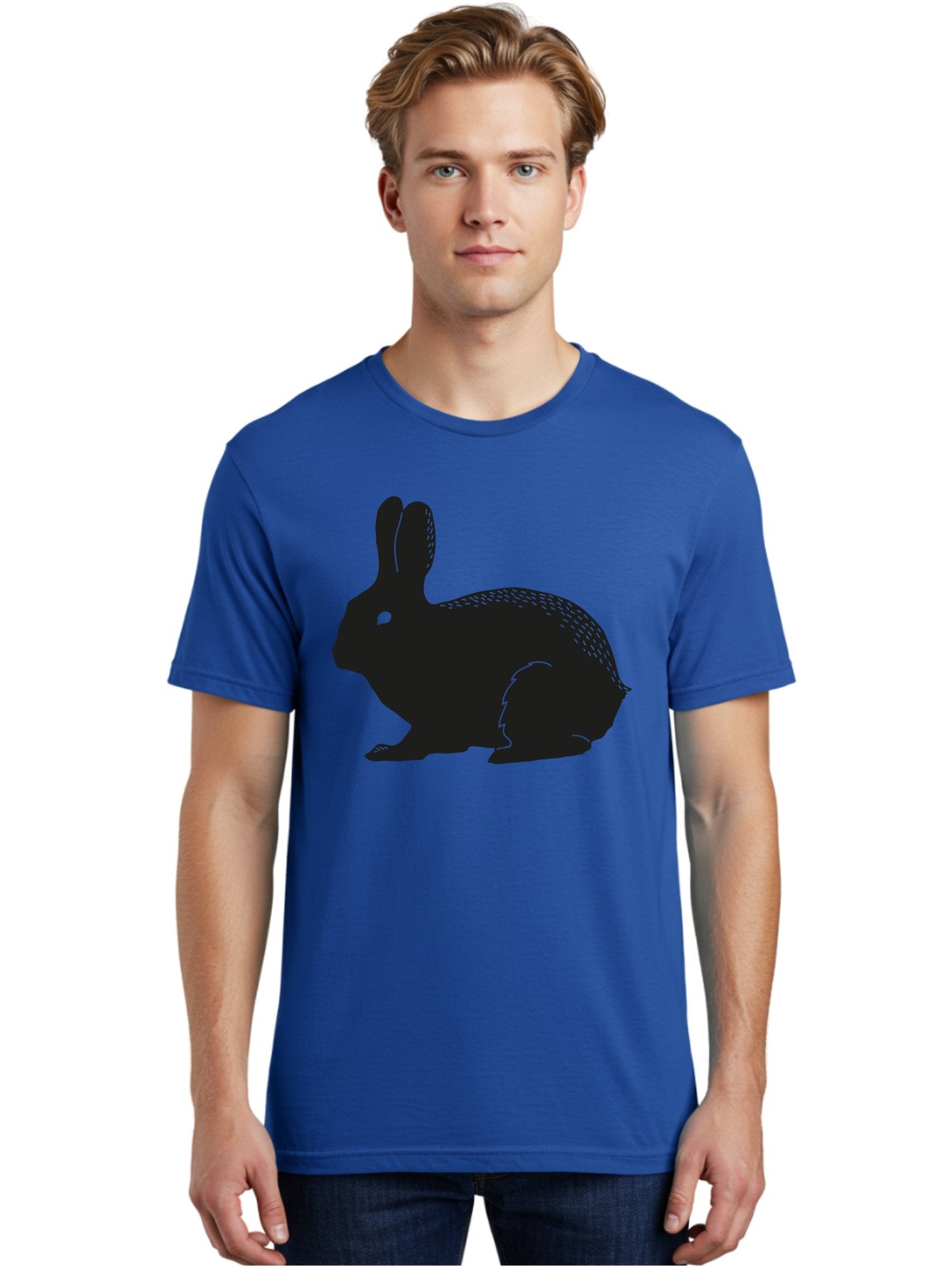 Rabbit-Silhouette Men'S Graphic Tee, 100% Cotton, Comfortable Casual Summer Wear, Machine Washable, Black Rabbit Silhouette, Rabbit Illustration, Cute Bunny, Animal Silhouette, Wildlife Art, Nature Design, Simple Graphics Aac230 23