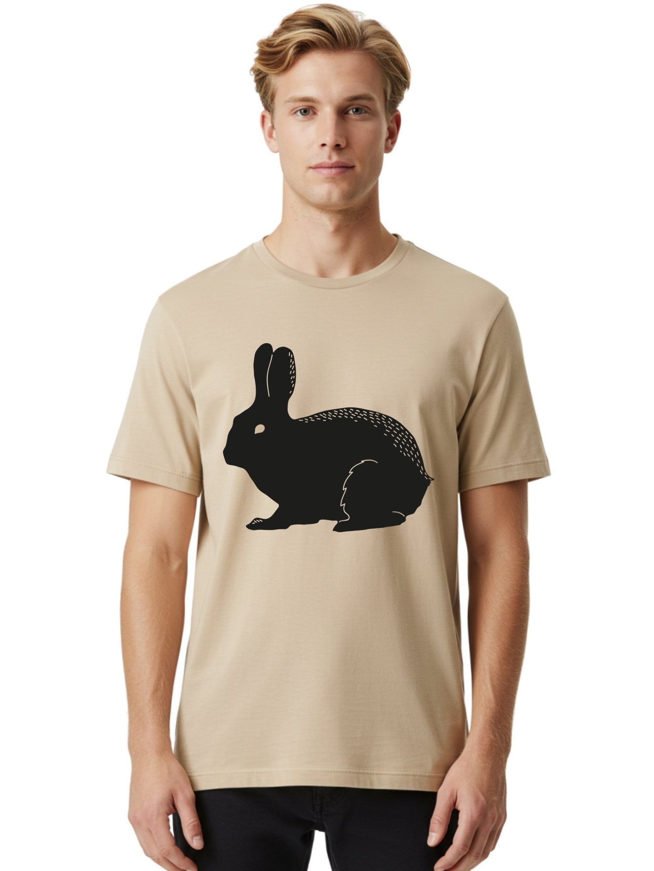 Rabbit-Silhouette Men'S Graphic Tee, 100% Cotton, Comfortable Casual Summer Wear, Machine Washable, Black Rabbit Silhouette, Rabbit Illustration, Cute Bunny, Animal Silhouette, Wildlife Art, Nature Design, Simple Graphics Aac230 24