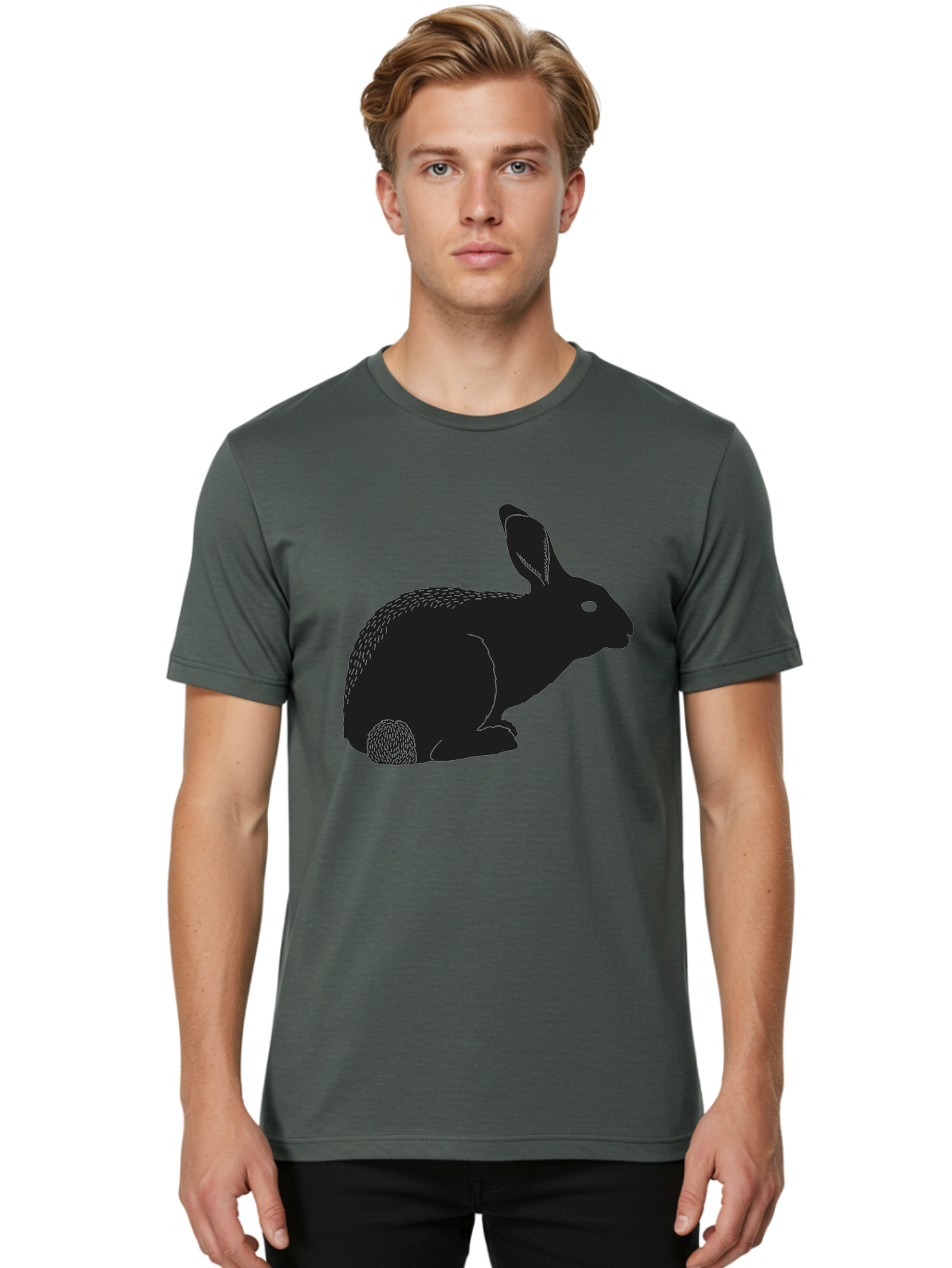 Rabbit Men'S Graphic Tee, 100% Cotton, Comfortable Casual Summer Wear, Machine Washable, Rabbit Silhouette, Simple Illustration, Black Rabbit, Cute Bunny, Side Profile, Cartoon Style, Minimal Design, Easter Symbol, Rabbit Graphics Aac231 16