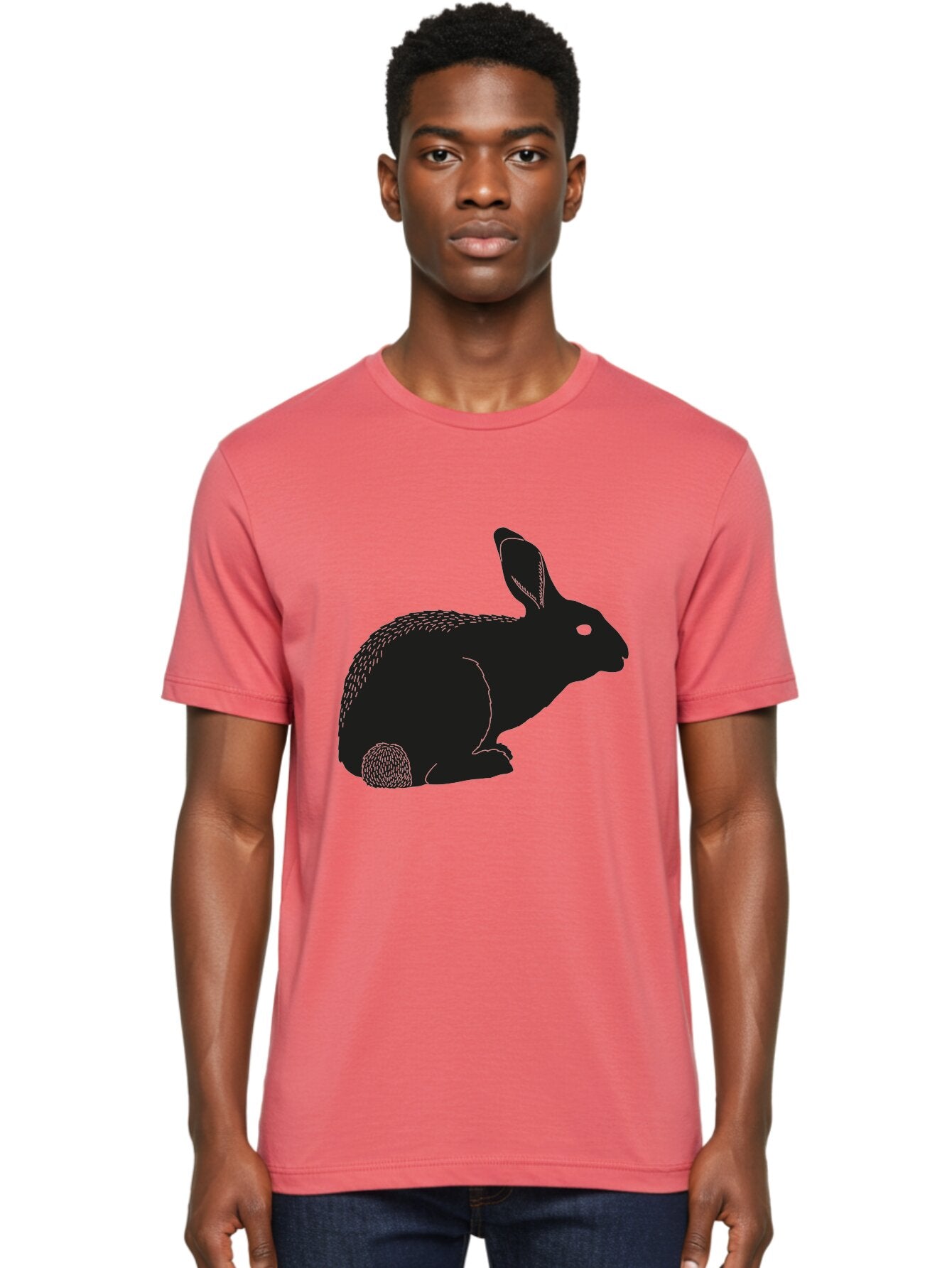 Rabbit Men'S Graphic Tee, 100% Cotton, Comfortable Casual Summer Wear, Machine Washable, Rabbit Silhouette, Simple Illustration, Black Rabbit, Cute Bunny, Side Profile, Cartoon Style, Minimal Design, Easter Symbol, Rabbit Graphics Aac231 26