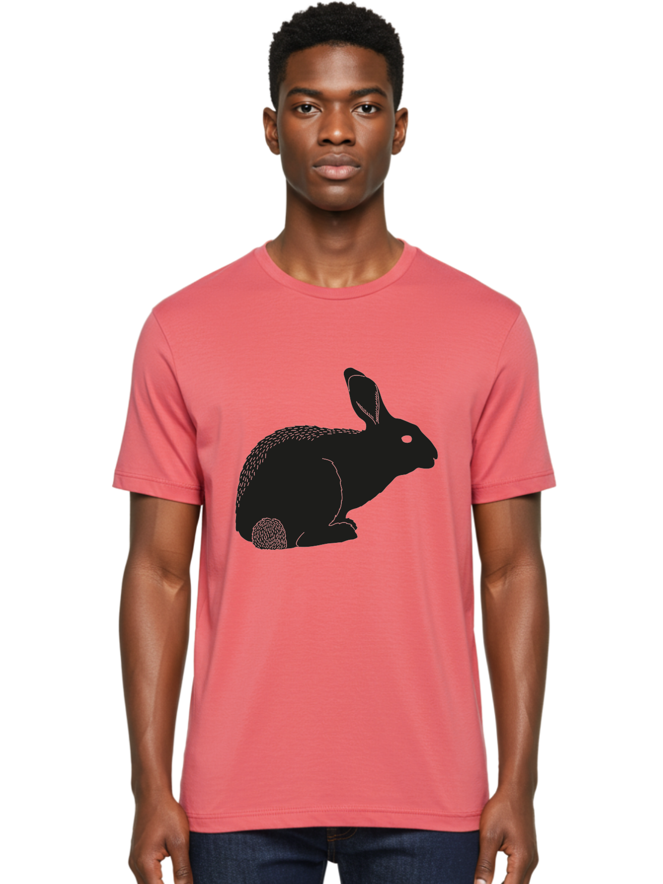 Rabbit Men'S Graphic Tee, 100% Cotton, Comfortable Casual Summer Wear, Machine Washable, Rabbit Silhouette, Simple Illustration, Black Rabbit, Cute Bunny, Side Profile, Cartoon Style, Minimal Design, Easter Symbol, Rabbit Graphics Aac231 10