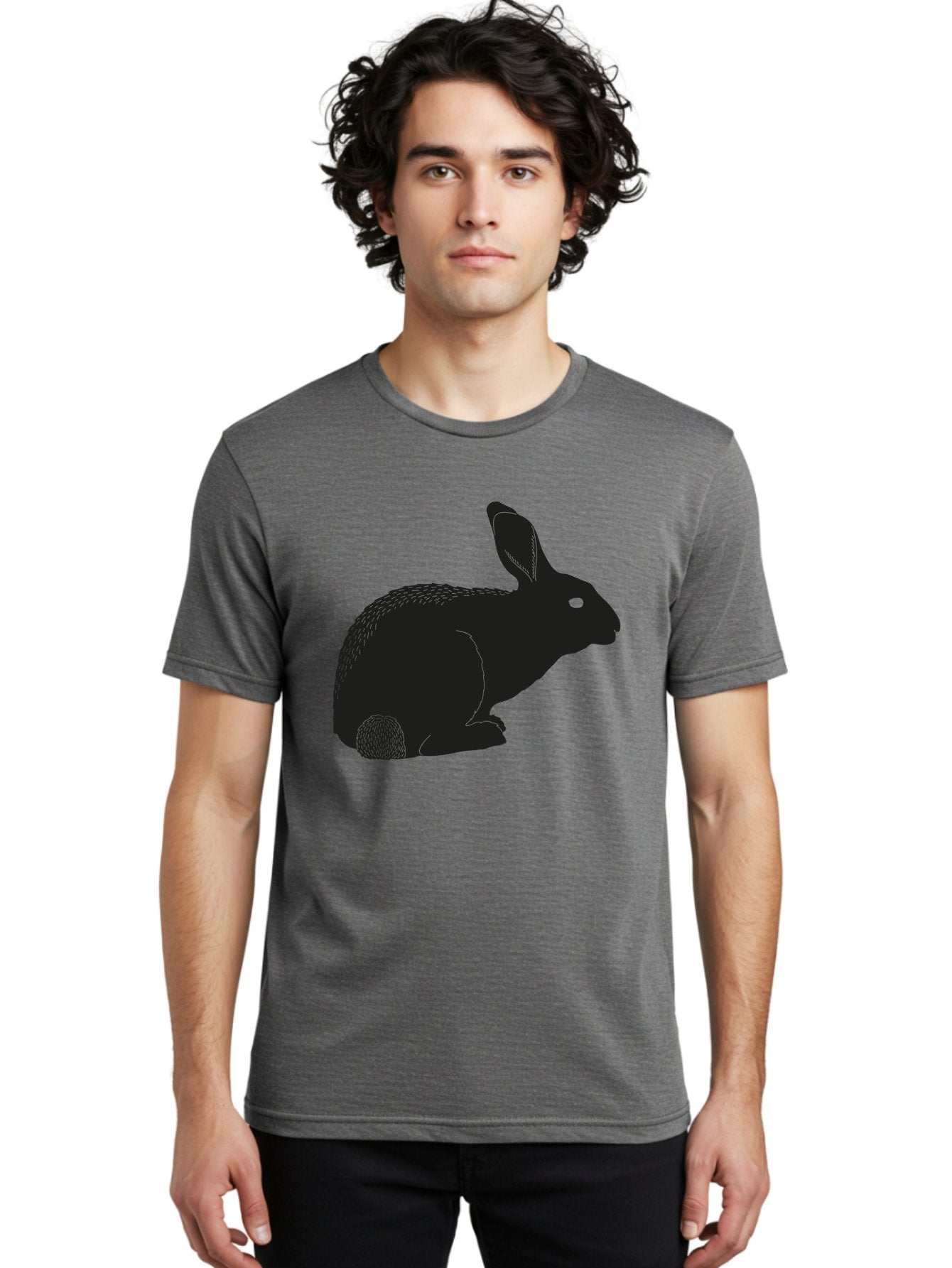 Rabbit Men'S Graphic Tee, 100% Cotton, Comfortable Casual Summer Wear, Machine Washable, Rabbit Silhouette, Simple Illustration, Black Rabbit, Cute Bunny, Side Profile, Cartoon Style, Minimal Design, Easter Symbol, Rabbit Graphics Aac231 17