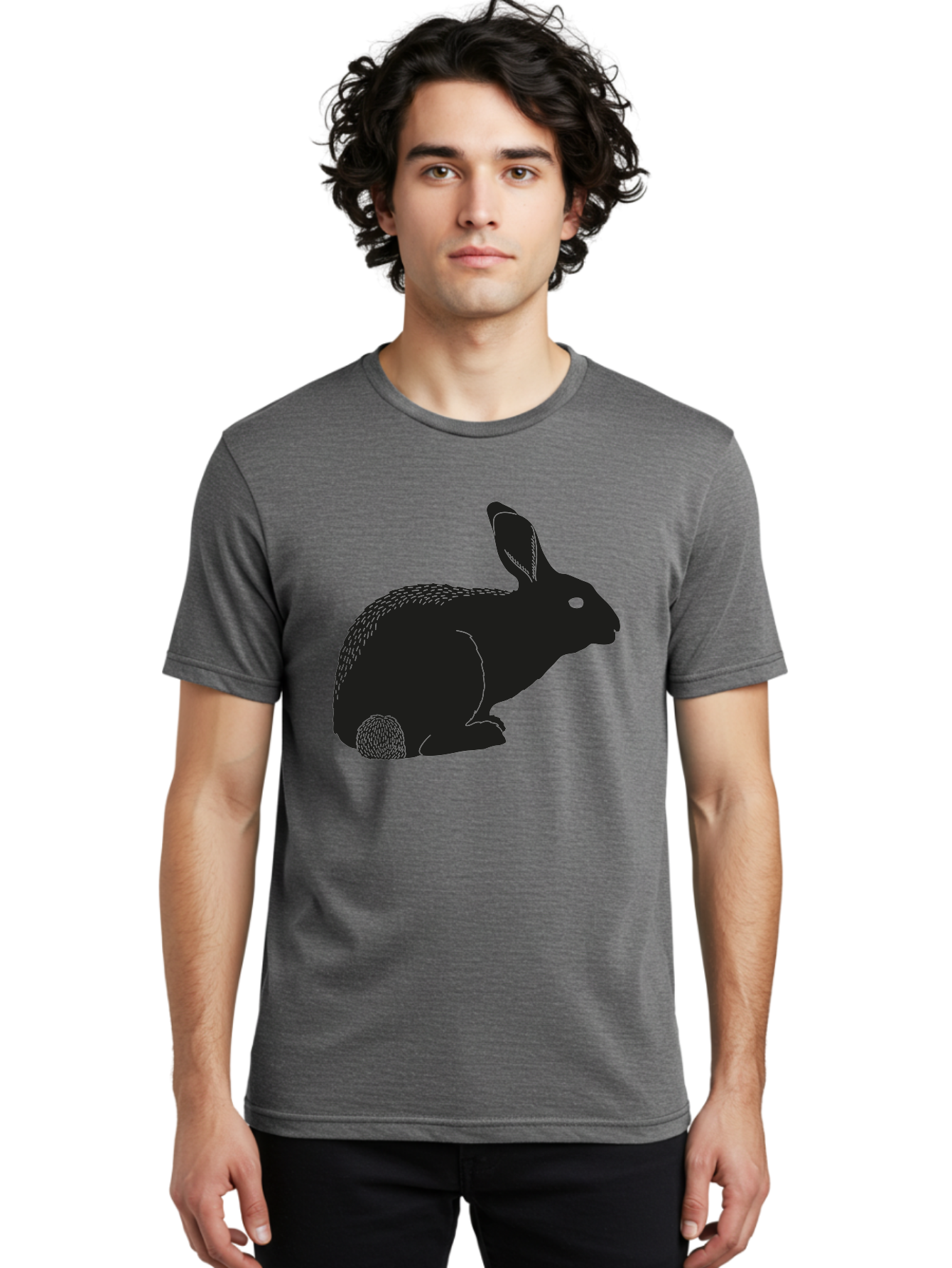 Rabbit Men'S Graphic Tee, 100% Cotton, Comfortable Casual Summer Wear, Machine Washable, Rabbit Silhouette, Simple Illustration, Black Rabbit, Cute Bunny, Side Profile, Cartoon Style, Minimal Design, Easter Symbol, Rabbit Graphics Aac231 28