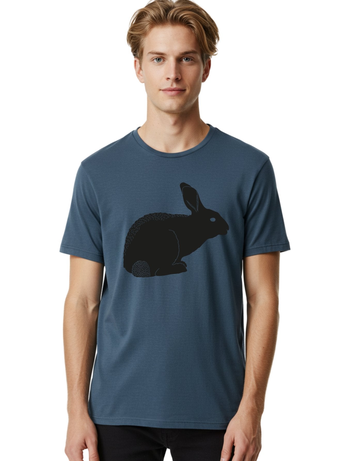 Rabbit Men'S Graphic Tee, 100% Cotton, Comfortable Casual Summer Wear, Machine Washable, Rabbit Silhouette, Simple Illustration, Black Rabbit, Cute Bunny, Side Profile, Cartoon Style, Minimal Design, Easter Symbol, Rabbit Graphics Aac231 29