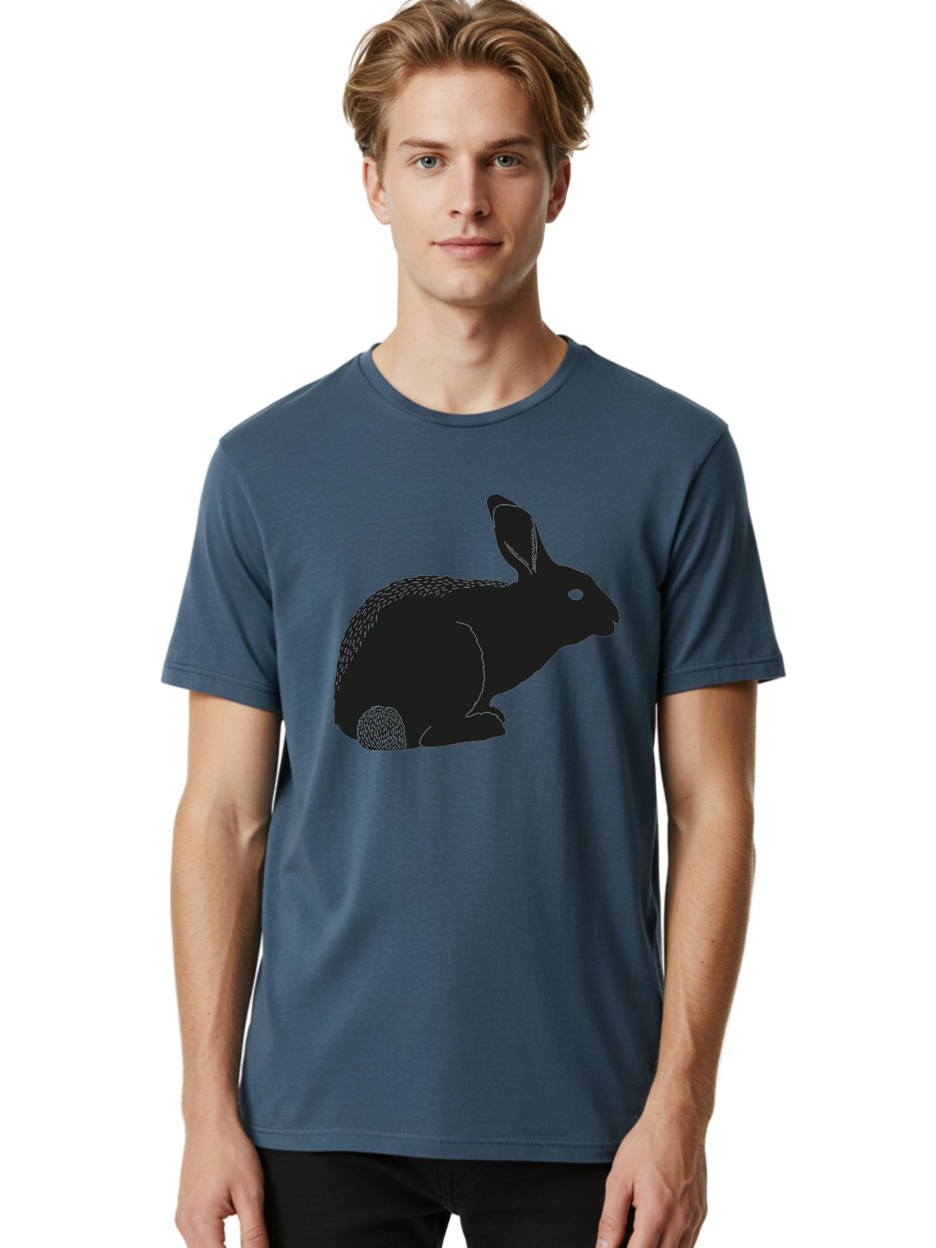 Rabbit Men'S Graphic Tee, 100% Cotton, Comfortable Casual Summer Wear, Machine Washable, Rabbit Silhouette, Simple Illustration, Black Rabbit, Cute Bunny, Side Profile, Cartoon Style, Minimal Design, Easter Symbol, Rabbit Graphics Aac231 4