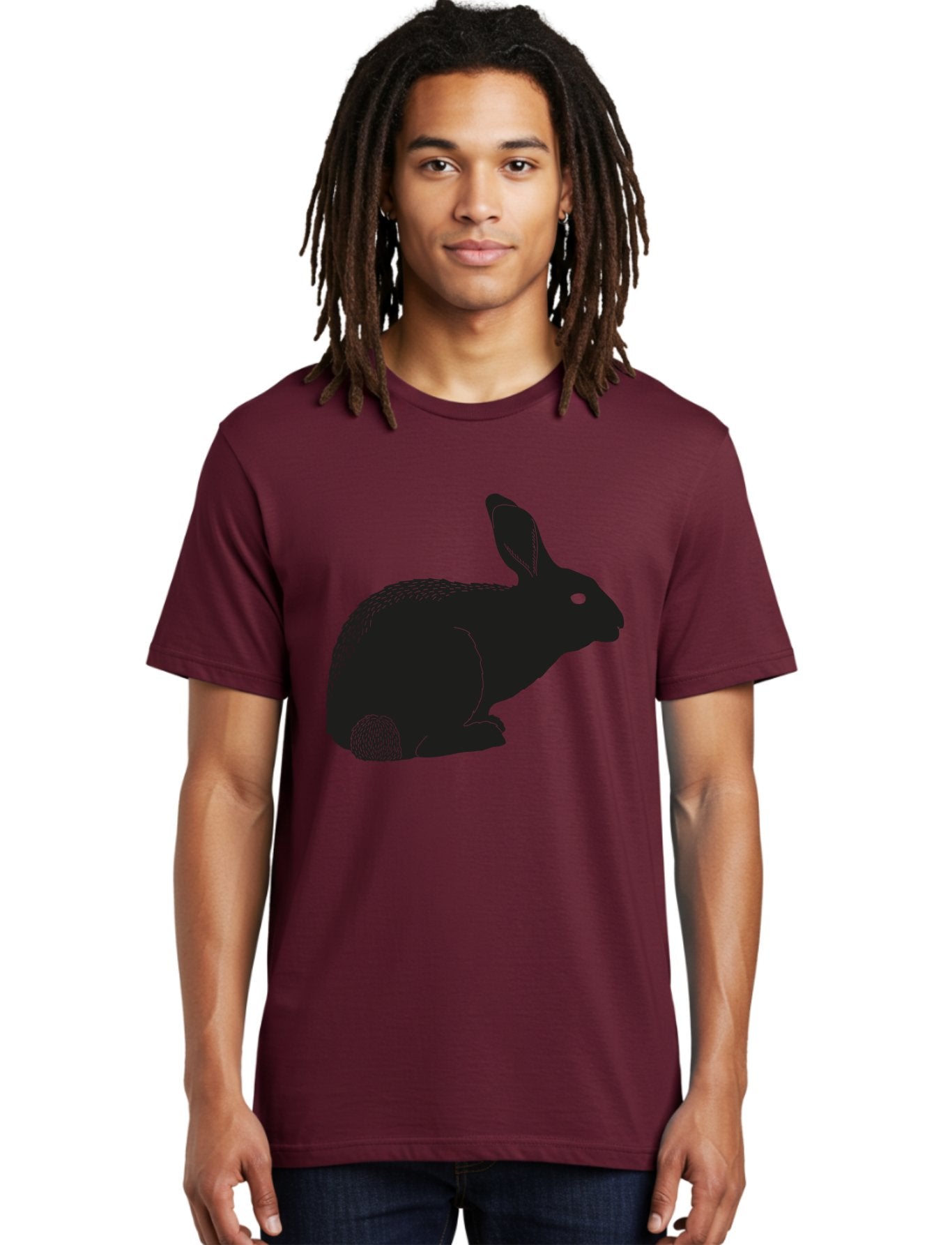Rabbit Men'S Graphic Tee, 100% Cotton, Comfortable Casual Summer Wear, Machine Washable, Rabbit Silhouette, Simple Illustration, Black Rabbit, Cute Bunny, Side Profile, Cartoon Style, Minimal Design, Easter Symbol, Rabbit Graphics Aac231 21