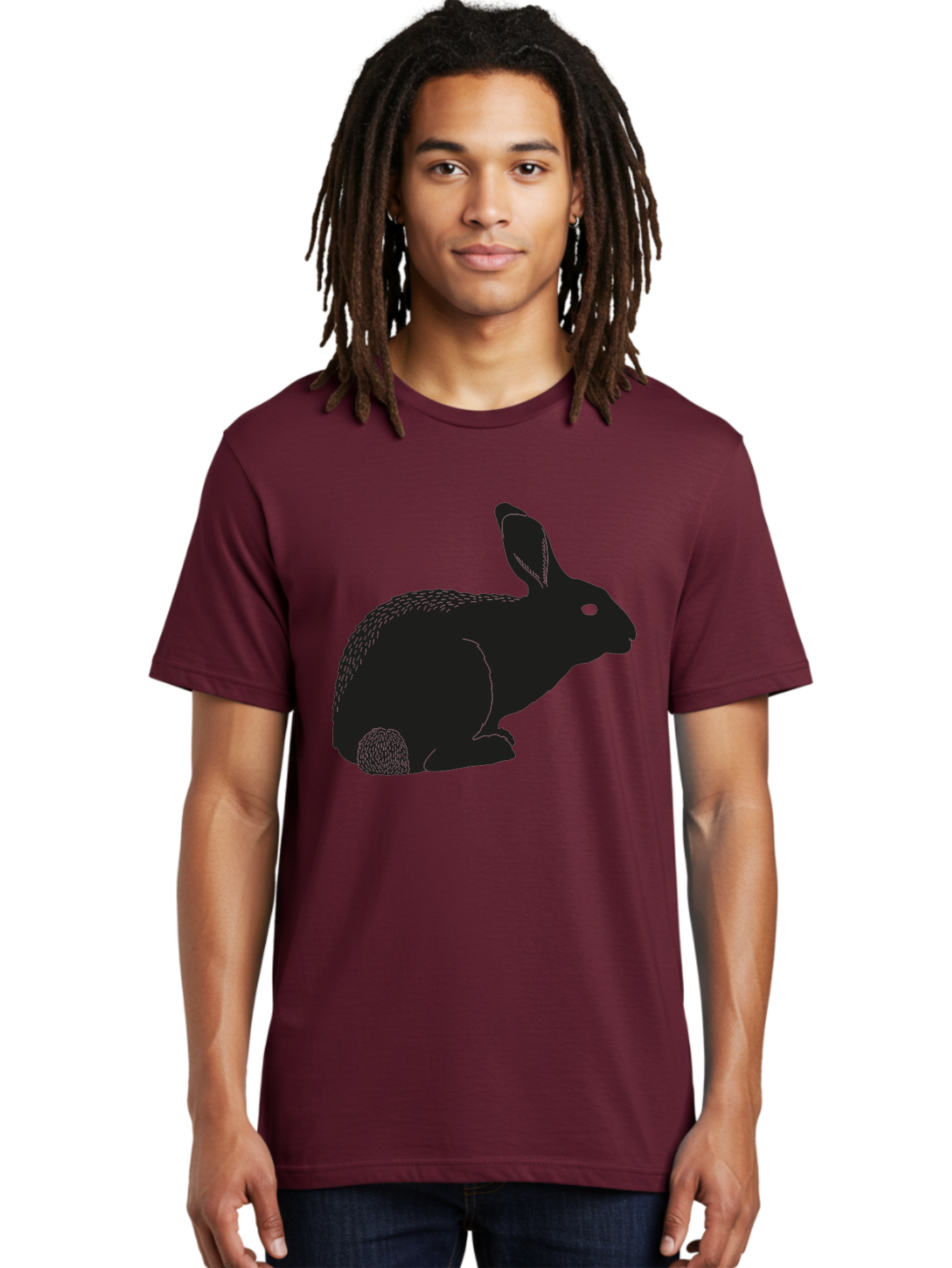 Rabbit Men'S Graphic Tee, 100% Cotton, Comfortable Casual Summer Wear, Machine Washable, Rabbit Silhouette, Simple Illustration, Black Rabbit, Cute Bunny, Side Profile, Cartoon Style, Minimal Design, Easter Symbol, Rabbit Graphics Aac231 20