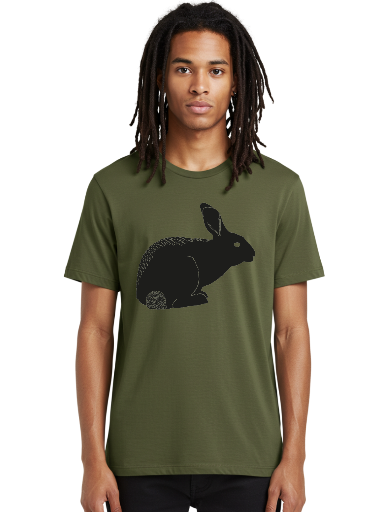 Rabbit Men'S Graphic Tee, 100% Cotton, Comfortable Casual Summer Wear, Machine Washable, Rabbit Silhouette, Simple Illustration, Black Rabbit, Cute Bunny, Side Profile, Cartoon Style, Minimal Design, Easter Symbol, Rabbit Graphics Aac231 12
