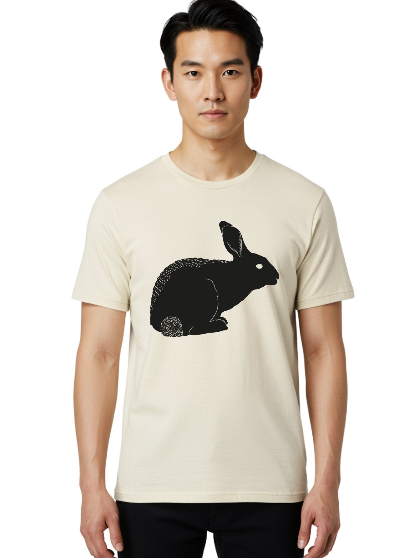 Rabbit Men'S Graphic Tee, 100% Cotton, Comfortable Casual Summer Wear, Machine Washable, Rabbit Silhouette, Simple Illustration, Black Rabbit, Cute Bunny, Side Profile, Cartoon Style, Minimal Design, Easter Symbol, Rabbit Graphics Aac231 20