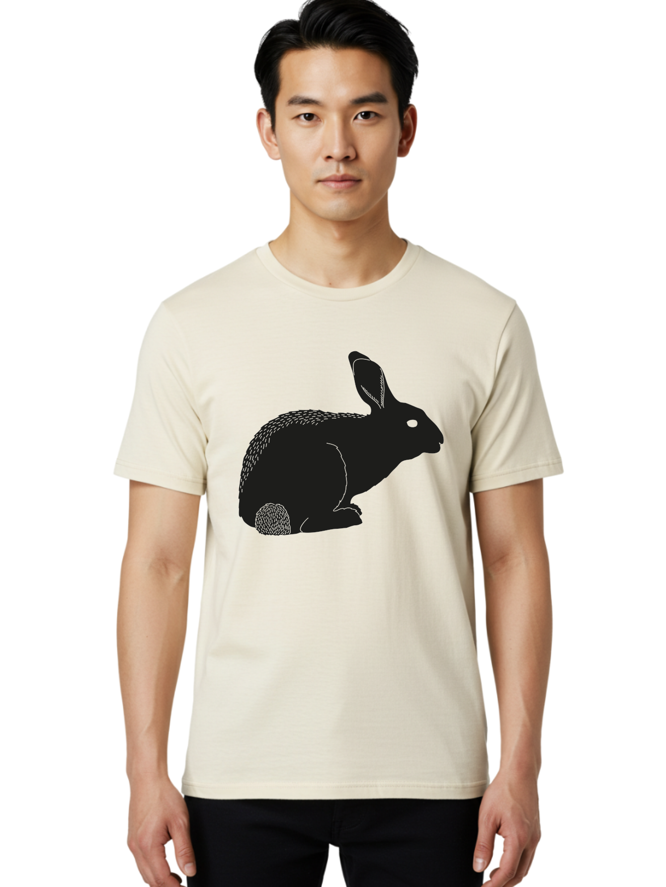 Rabbit Men'S Graphic Tee, 100% Cotton, Comfortable Casual Summer Wear, Machine Washable, Rabbit Silhouette, Simple Illustration, Black Rabbit, Cute Bunny, Side Profile, Cartoon Style, Minimal Design, Easter Symbol, Rabbit Graphics Aac231 30