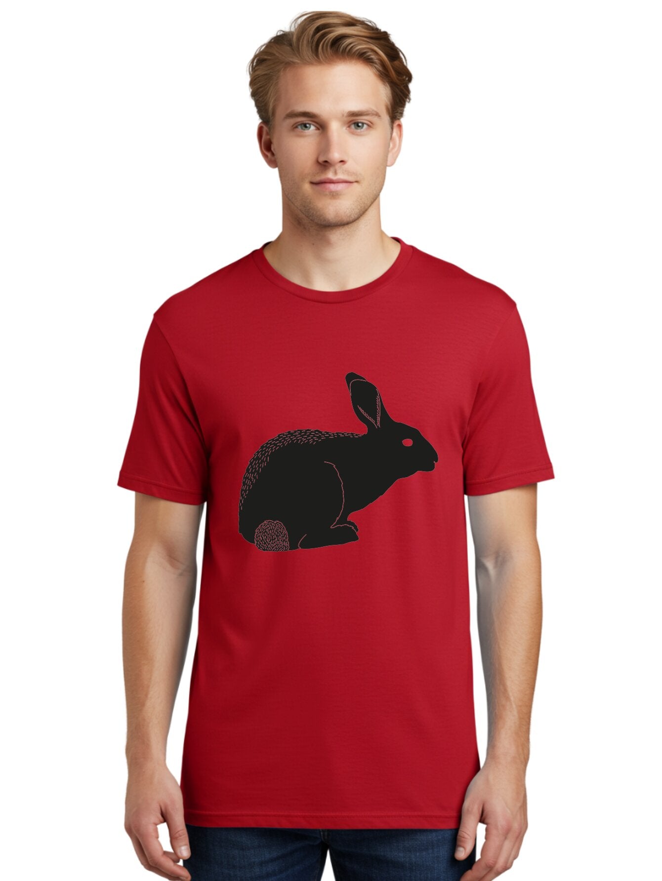 Rabbit Men'S Graphic Tee, 100% Cotton, Comfortable Casual Summer Wear, Machine Washable, Rabbit Silhouette, Simple Illustration, Black Rabbit, Cute Bunny, Side Profile, Cartoon Style, Minimal Design, Easter Symbol, Rabbit Graphics Aac231 18