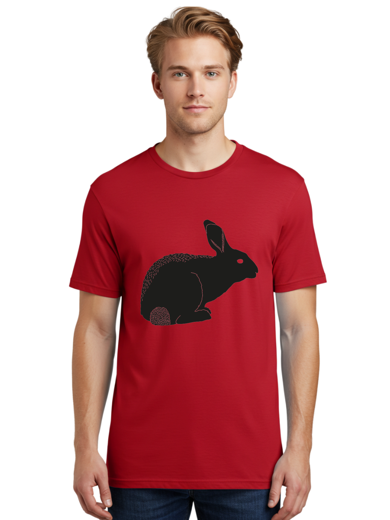 Rabbit Men'S Graphic Tee, 100% Cotton, Comfortable Casual Summer Wear, Machine Washable, Rabbit Silhouette, Simple Illustration, Black Rabbit, Cute Bunny, Side Profile, Cartoon Style, Minimal Design, Easter Symbol, Rabbit Graphics Aac231 24