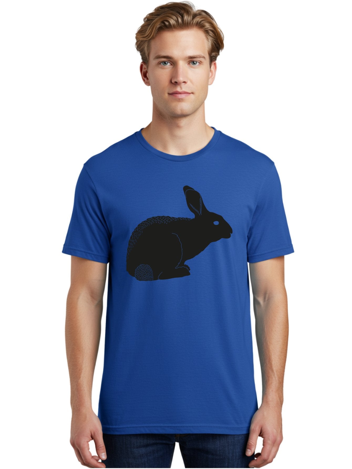 Rabbit Men'S Graphic Tee, 100% Cotton, Comfortable Casual Summer Wear, Machine Washable, Rabbit Silhouette, Simple Illustration, Black Rabbit, Cute Bunny, Side Profile, Cartoon Style, Minimal Design, Easter Symbol, Rabbit Graphics Aac231 27