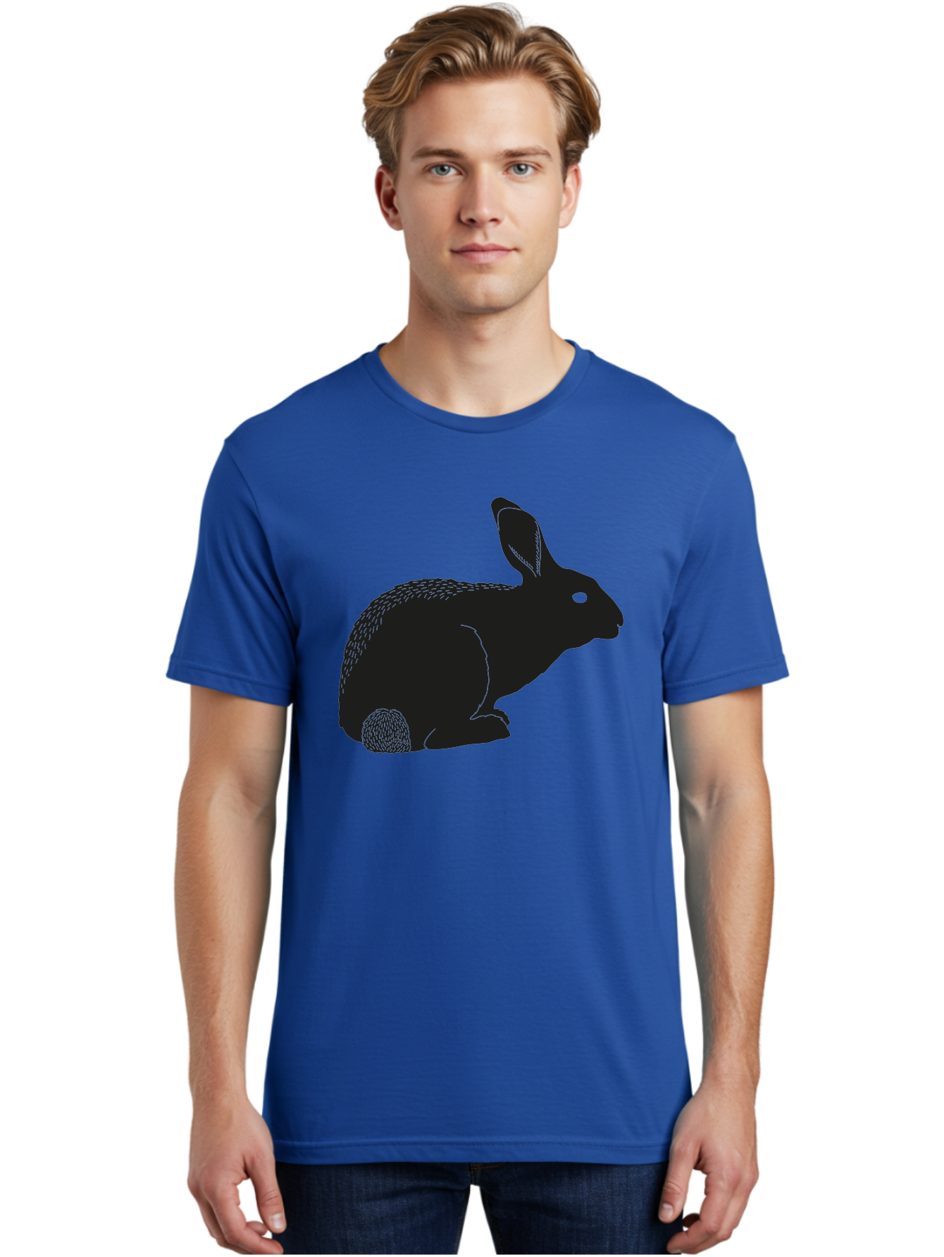 Rabbit Men'S Graphic Tee, 100% Cotton, Comfortable Casual Summer Wear, Machine Washable, Rabbit Silhouette, Simple Illustration, Black Rabbit, Cute Bunny, Side Profile, Cartoon Style, Minimal Design, Easter Symbol, Rabbit Graphics Aac231 8
