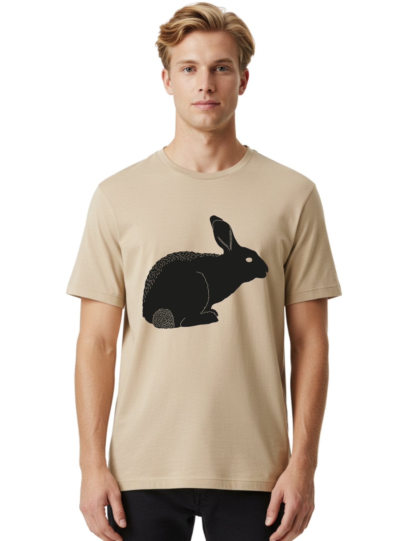 Rabbit Men'S Graphic Tee, 100% Cotton, Comfortable Casual Summer Wear, Machine Washable, Rabbit Silhouette, Simple Illustration, Black Rabbit, Cute Bunny, Side Profile, Cartoon Style, Minimal Design, Easter Symbol, Rabbit Graphics Aac231 24