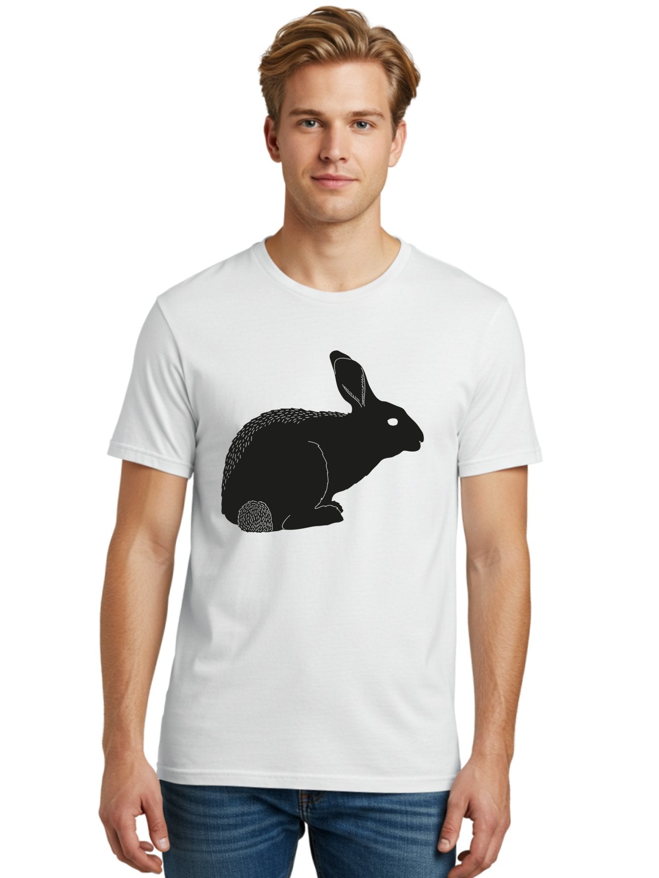 Rabbit Men'S Graphic Tee, 100% Cotton, Comfortable Casual Summer Wear, Machine Washable, Rabbit Silhouette, Simple Illustration, Black Rabbit, Cute Bunny, Side Profile, Cartoon Style, Minimal Design, Easter Symbol, Rabbit Graphics Aac231 16