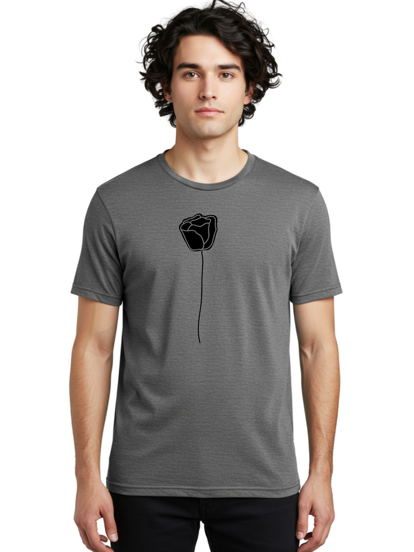 Rose-Illustration Men'S Graphic Tee, 100% Cotton, Comfortable Casual Summer Wear, Machine Washable, Black Rose Silhouette, Simple Line Art, Minimalist Design, Elegant Flower, Symbolic Rose, Modern Illustration, Bold Graphics Aac232 20